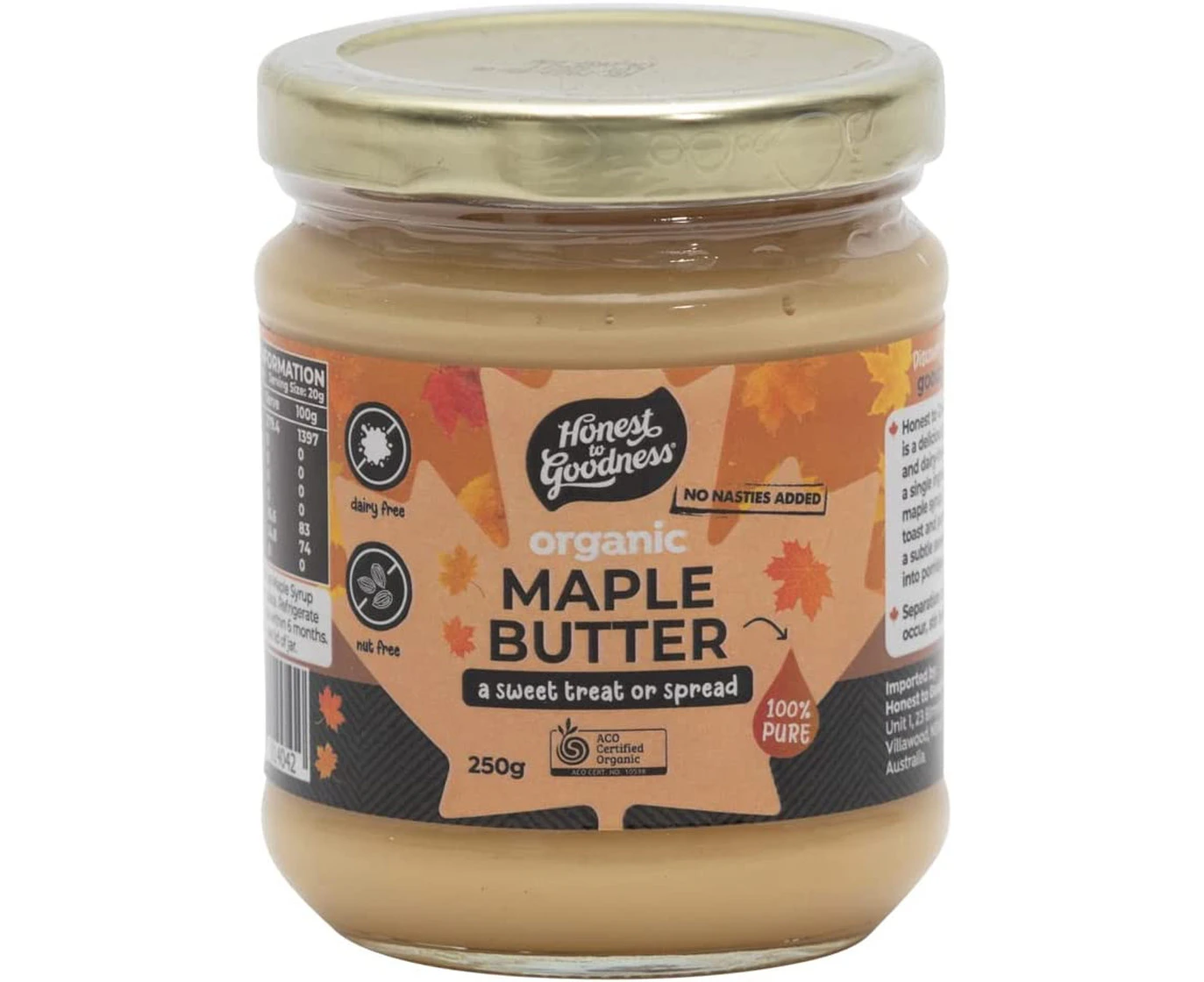 Honest to Goodness Organic Canadian Maple Butter 250 g