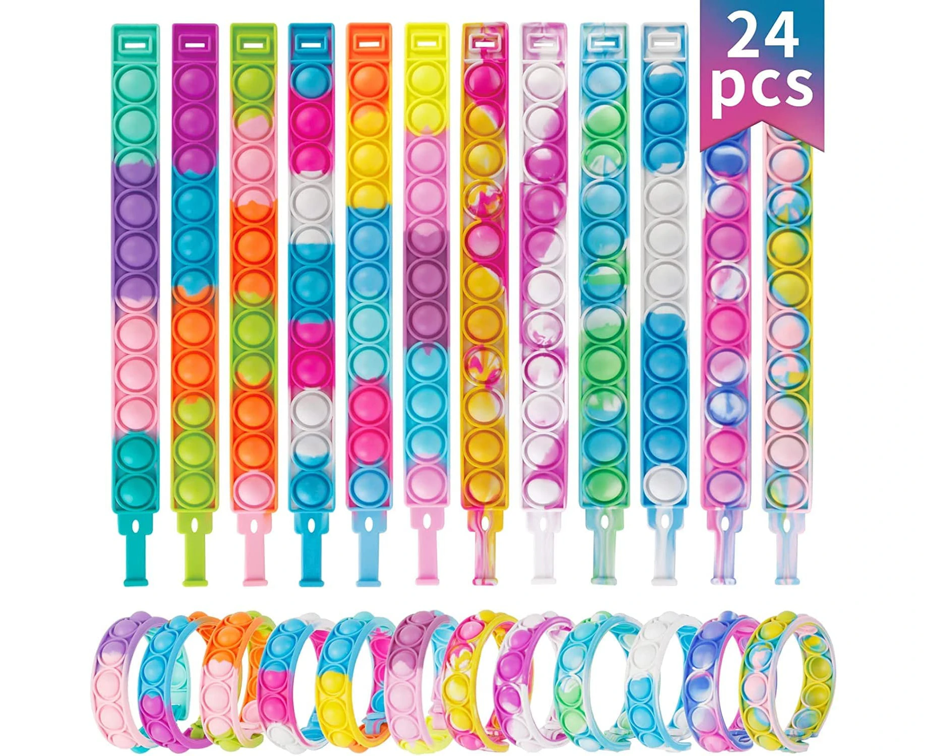 Pop Fidget Toys Its Party Favors Kids Toys for Girls, 24 PCS Pop Bracelet It Fidgets Packs Toddler Toys Party Supplies Classroom Prizes, Easter Basket Stuf