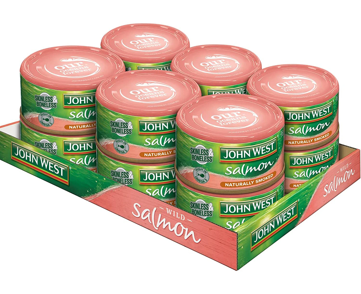 John West Pink Salmon Smoked, Responsibly Sourced, All Natural Ingredients, Less Than 150 Calories per Serve, Multicolour, 95 g, Pack of 12