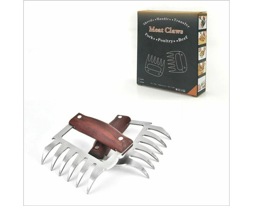 2xStainless Steel BBQ Meat Claws,Pulled Pork Shredder,Bear Claws W/Wooden Handle-Red