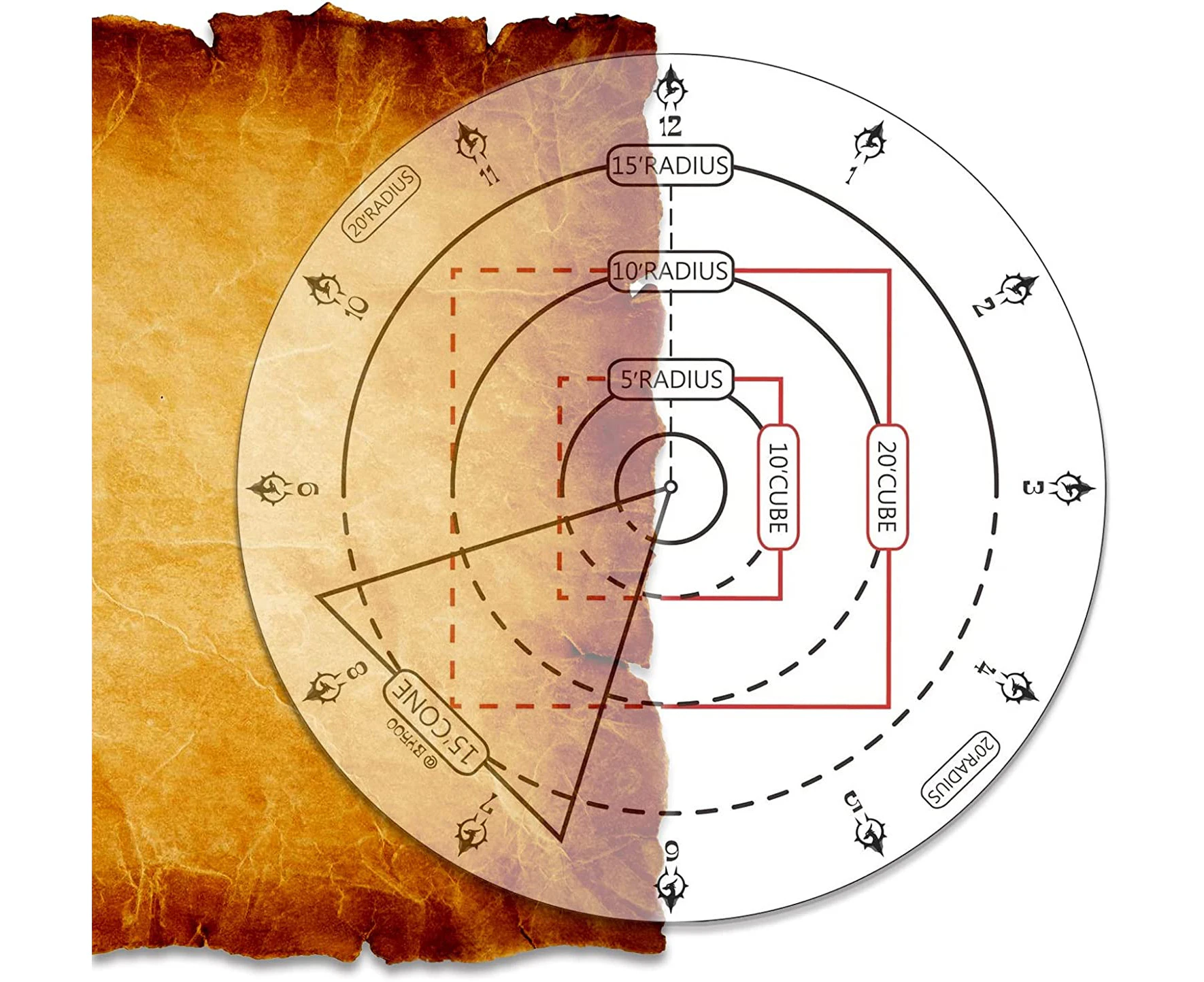 Byhoo Spell AOE Damage Marker D&D Area Effect Template - 1" Grid or Hex Tabletop Game Mat RPG Gaming Accessories for Dungeons and Dragons 5E Pathfinder and