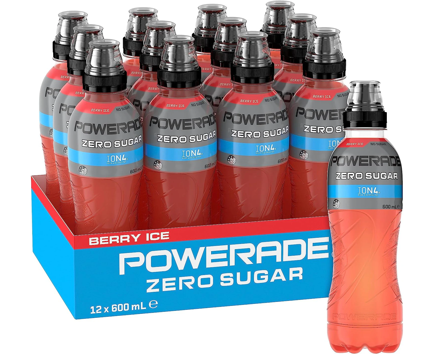 Powerade Berry Ice Zero Sugar Sports Drink Multipack Sipper Cap Bottles 12 x 600mL