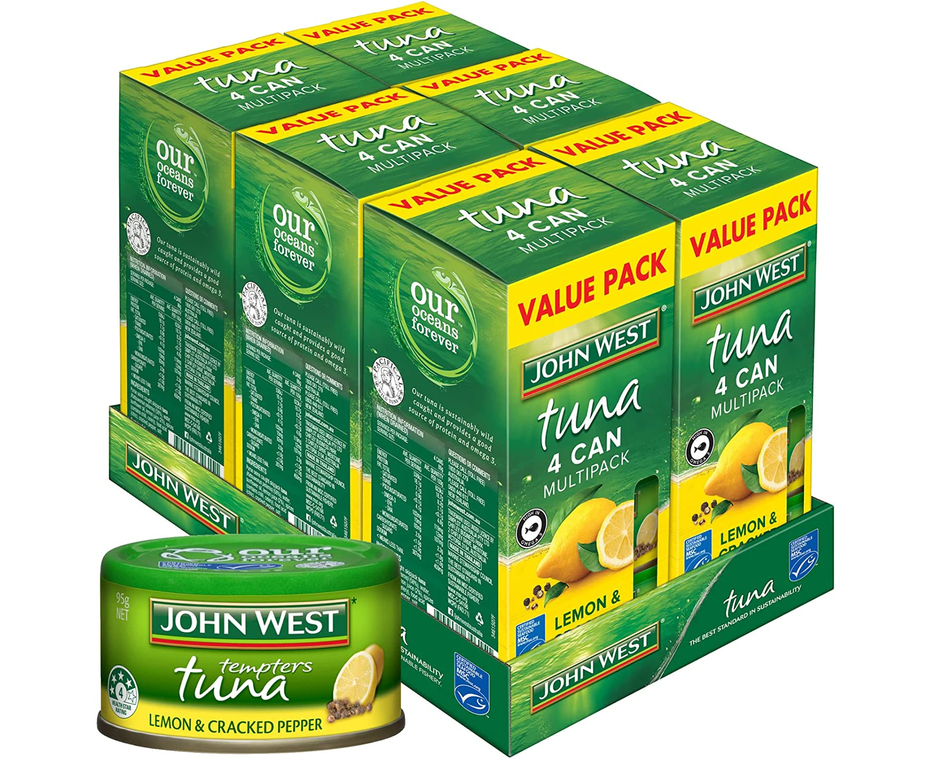 John West Lemon & Cracked Pepper Canned Tuna Tempters, Multicolour, 95 g, 24 Count