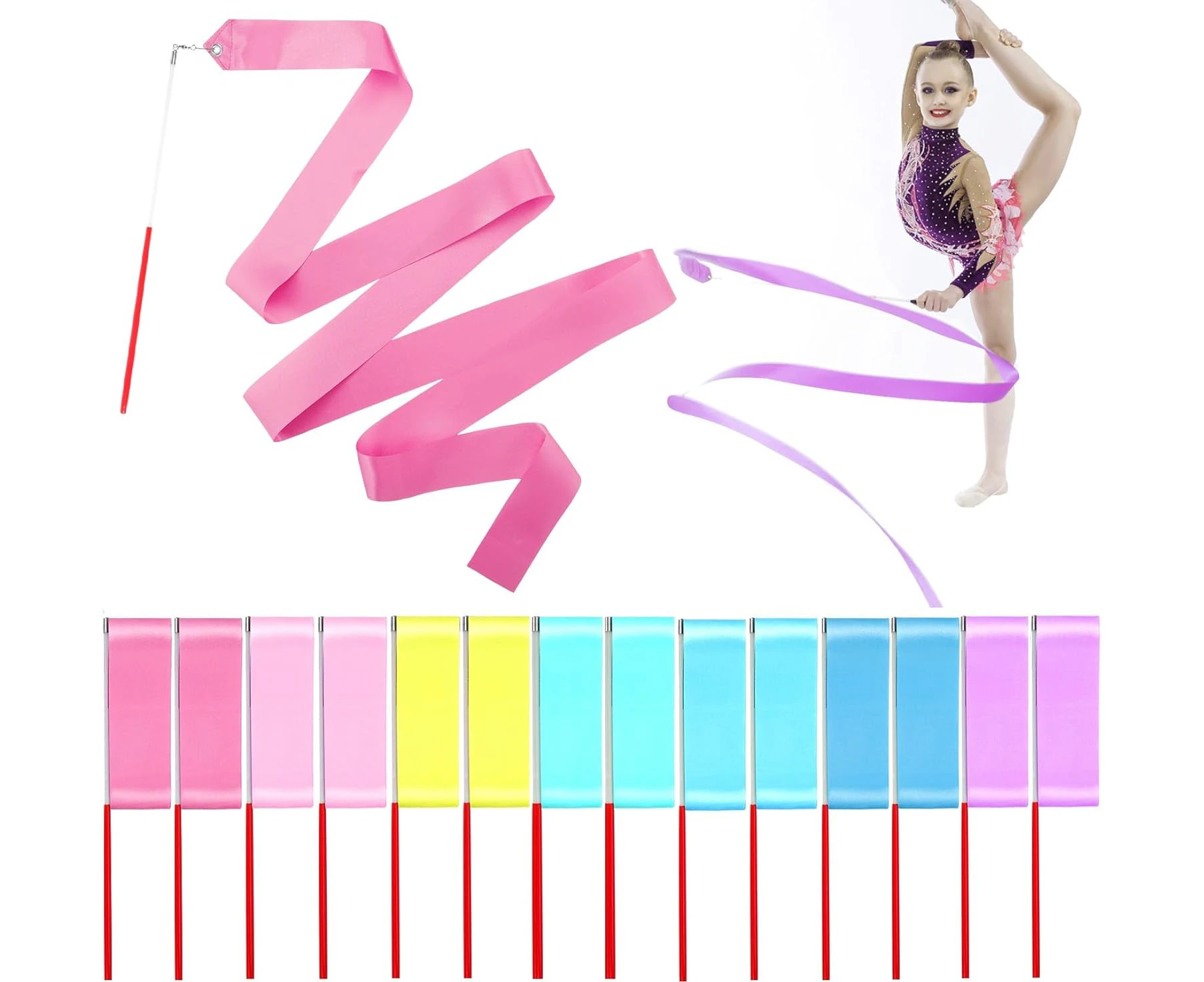 Niceup 14 PCS Dance Ribbons for Unicorn Rainbow Party Favors Decoration, Pastel Rainbow Ribbon Streamer Dancer Wands for Kids Ballet Gymnastics Birthday Pa