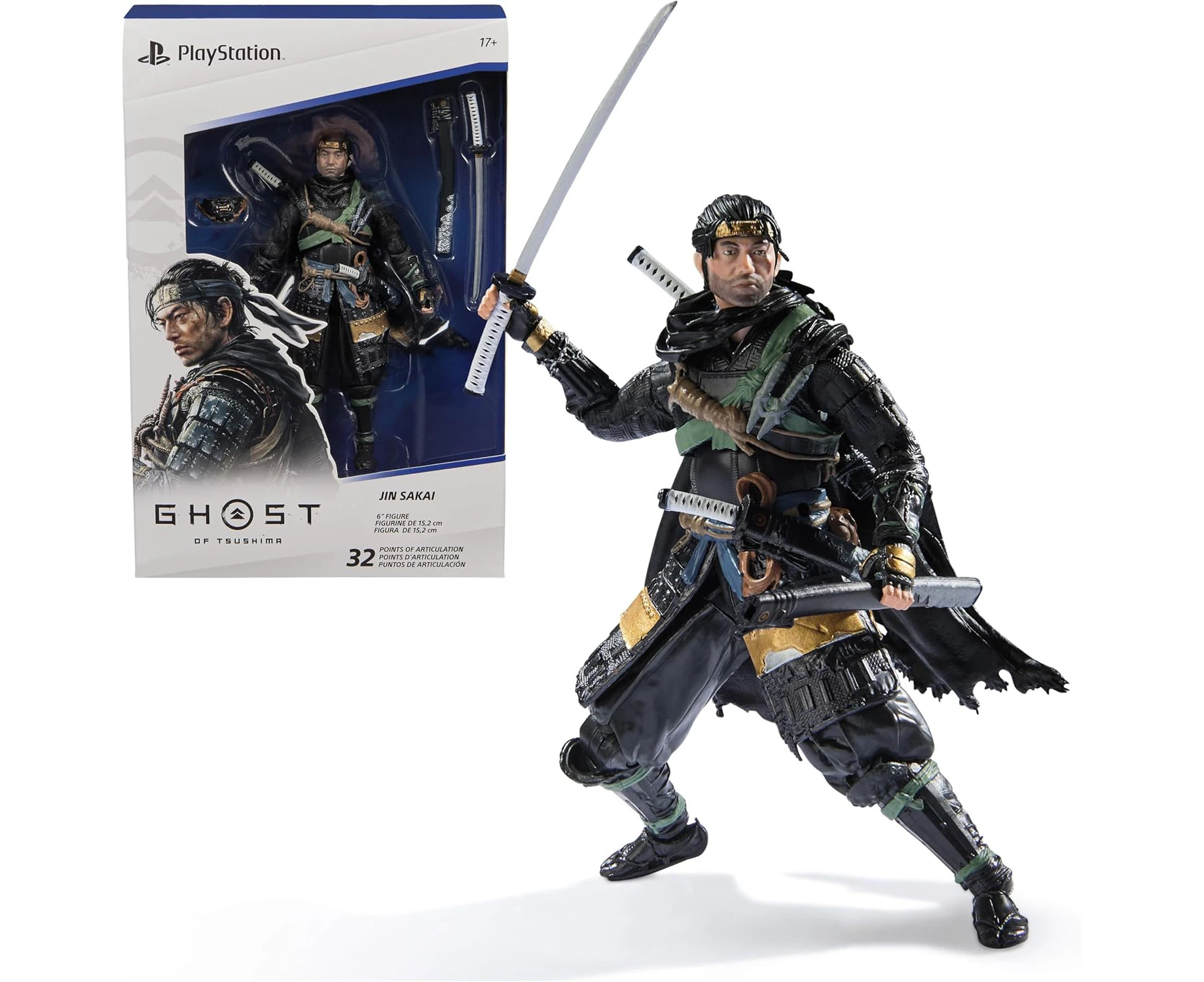 PlayStation, Ghost of Tsushima, 6” Jin Sakai Samurai Action Figure & 2 Accessories, The Shapes Collection, for PS5 Fans & Collectors Ages 17+