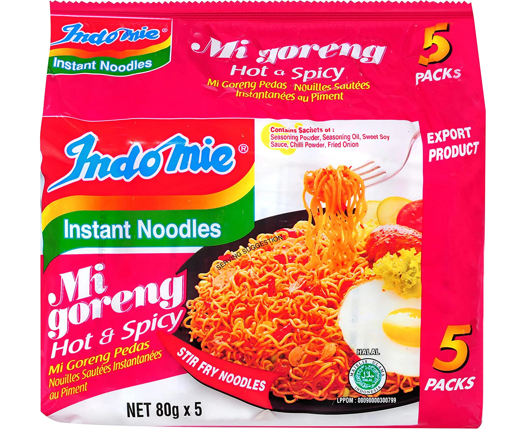 Indomie Mi Goreng Hot and Spicy Flavour Instant Noodles, 80g x 5