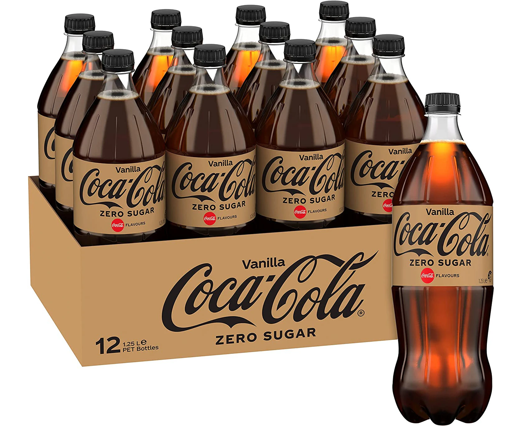 Coca-Cola Zero Sugar Vanilla Soft Drink Multipack Bottles 12 x 1.25L