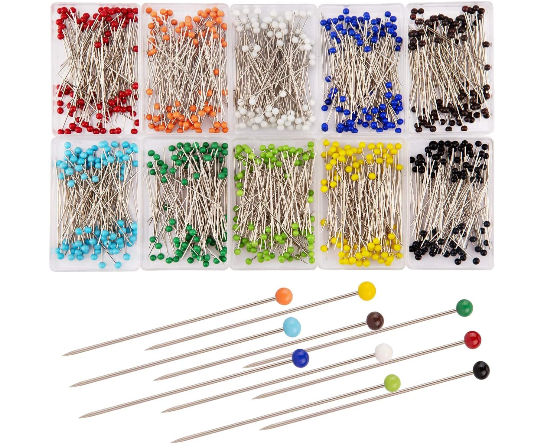 AIEX 1000 Pieces Sewing Pins Glass Ball Multicolor Head Pins Straight Quilting Pins with Pearl Heads for Dressmaker Jewelry Decoration(38mm)