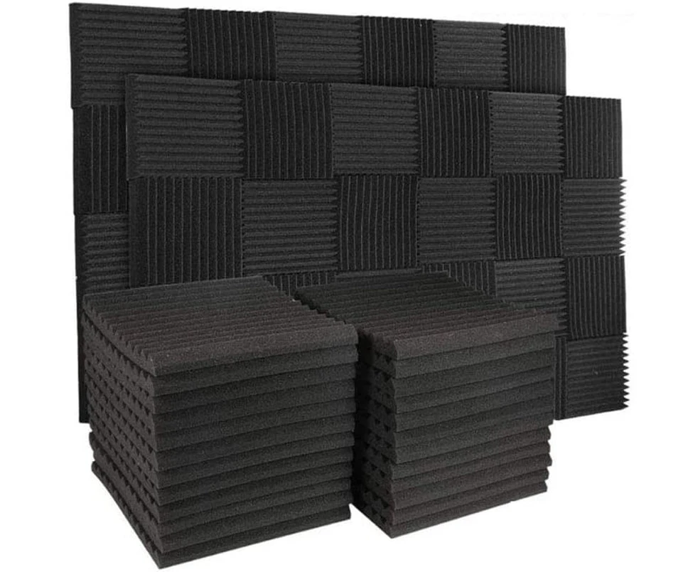 50 Pack Acoustic Panels Soundproof Studio Foam for Walls Sound Absorbing Panels Sound Insulation Panels Wedge for Home Studio Ceiling, 1" X 12" X 12", Blac