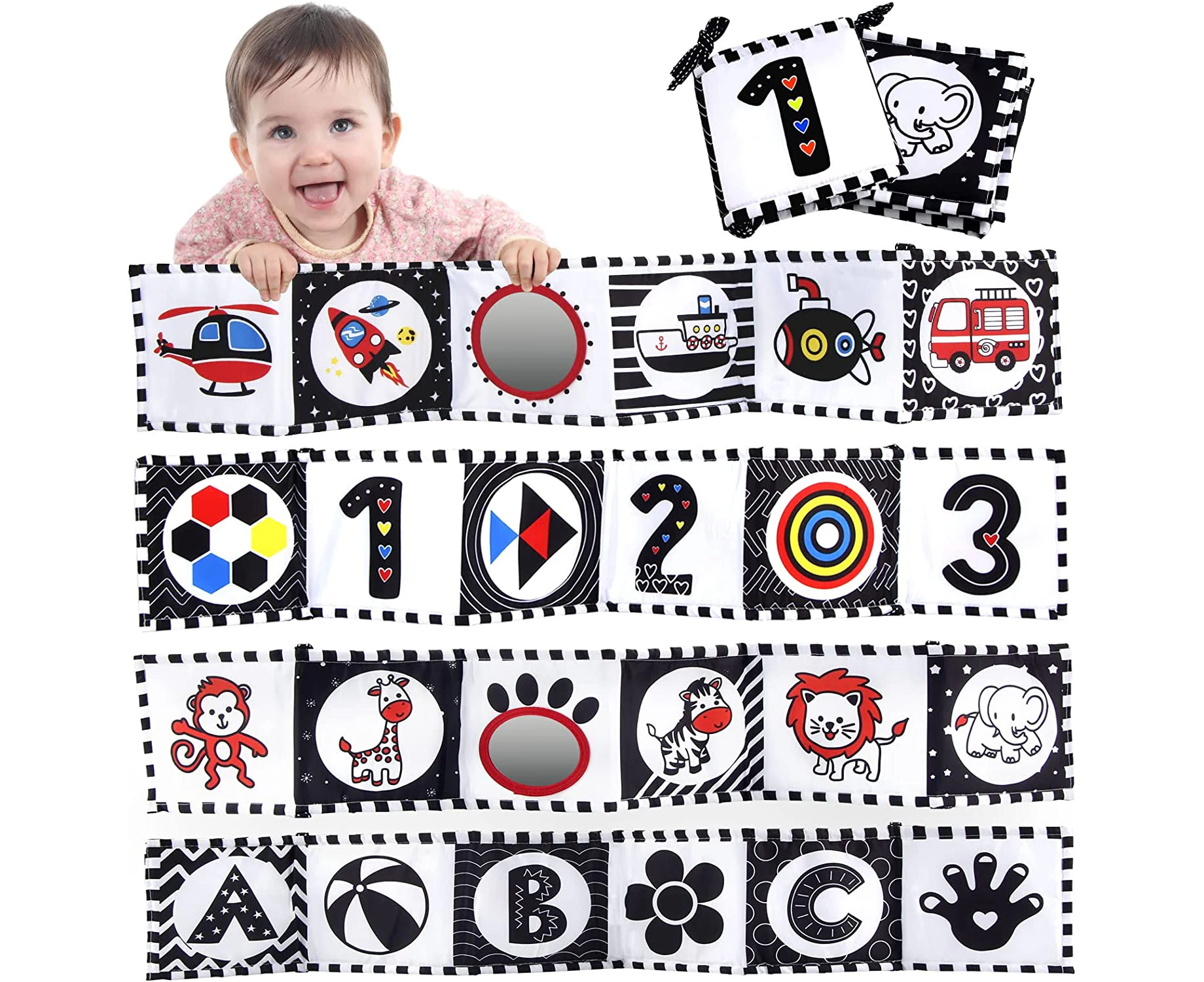 Hapavis 2 Pack Tummy Time Toys High Contrast Baby Toys Black and White Cloth Books Folding Baby Activity Early Education Toys