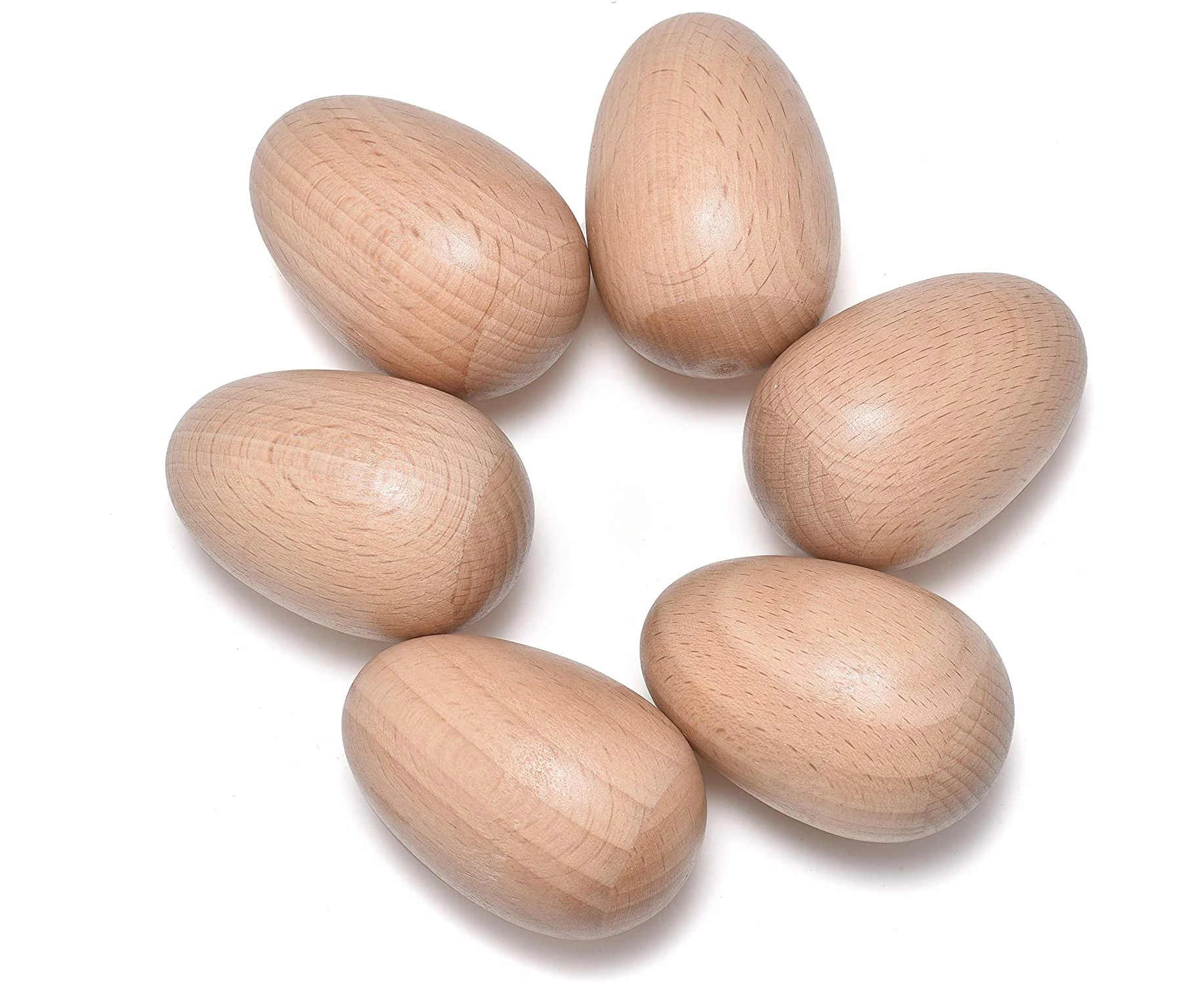 6 PCS Wood Egg Shakers Set, Musical Percussion Instruments, Natural Finish