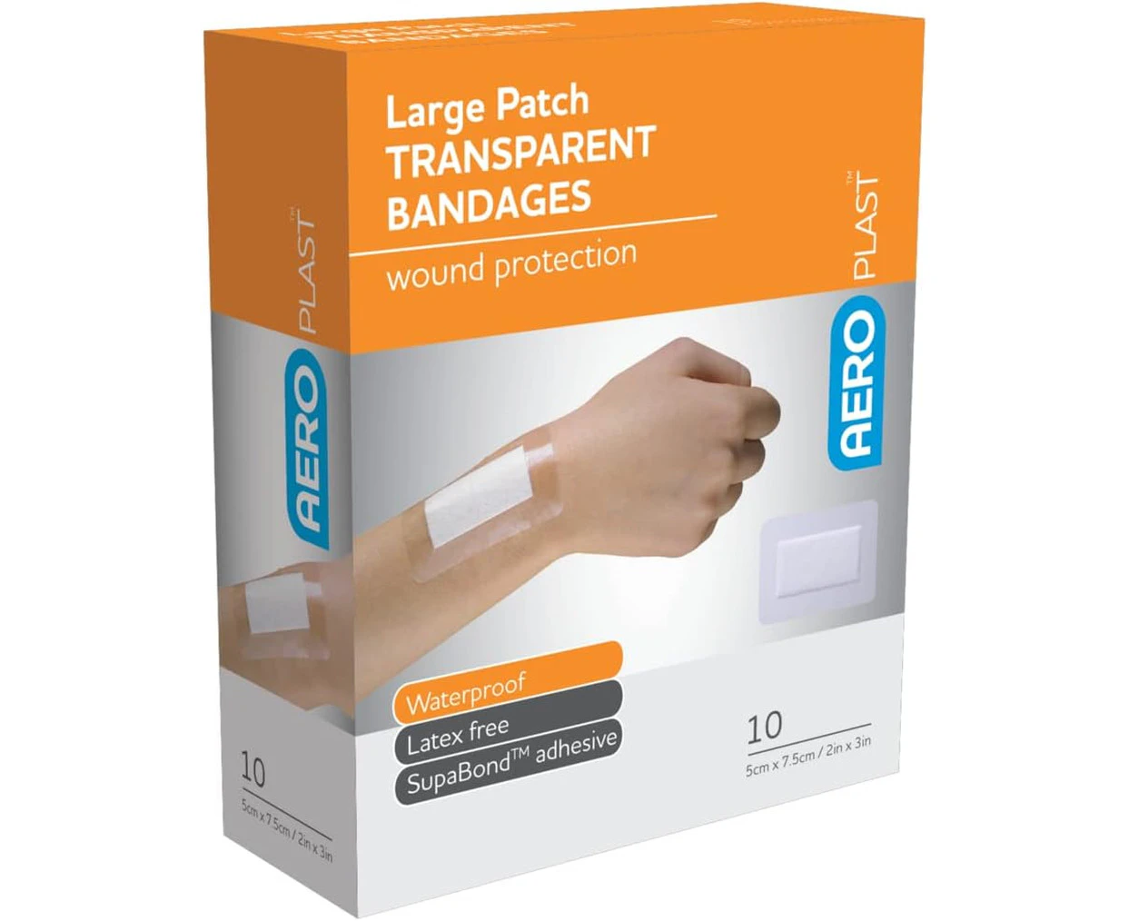 AeroPlast Transparent Large Patch 7.5 x 5cm Box of 10