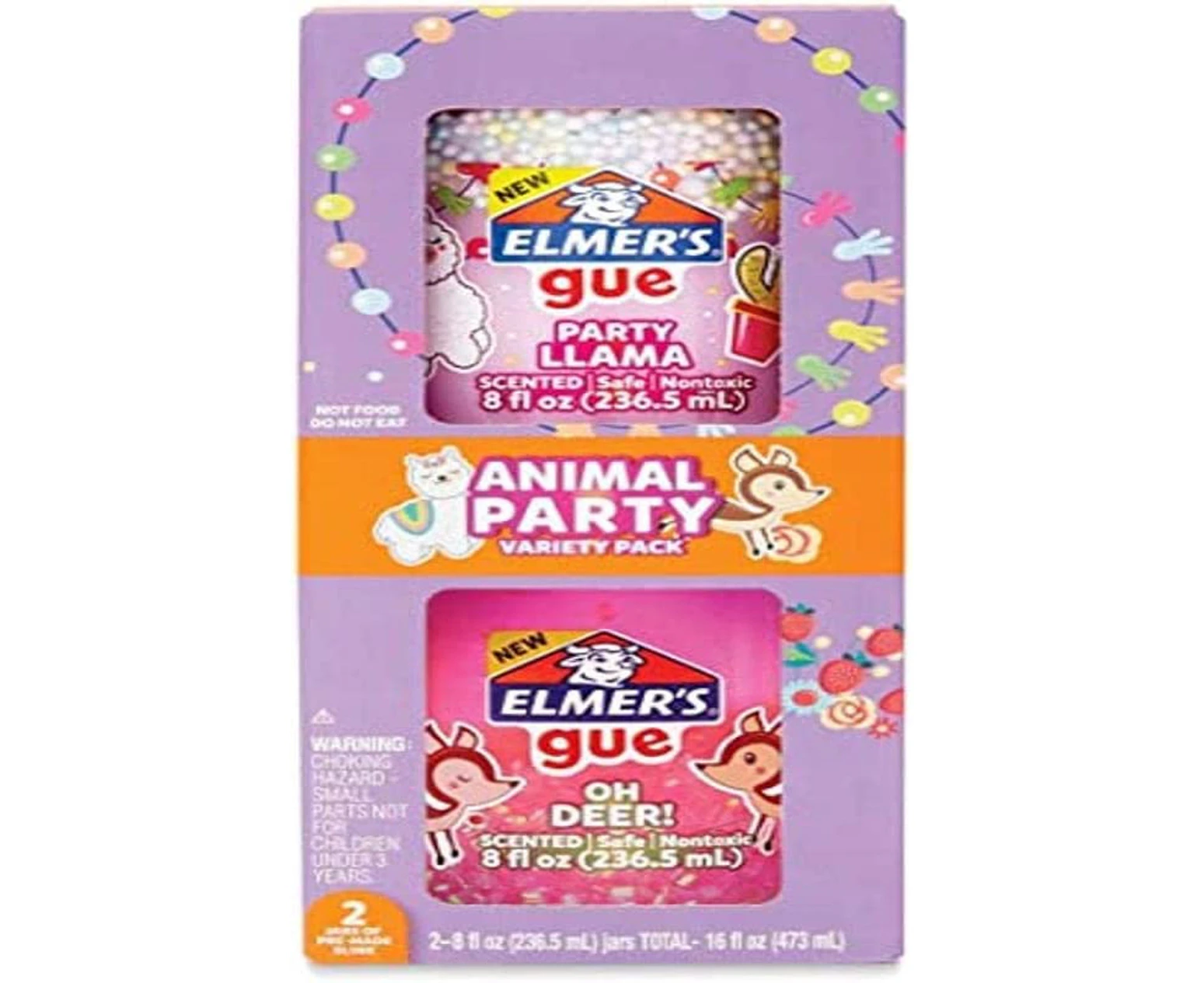 Elmer's GUE Animal Party Variety Premade Slime Mix-Ins in Jar, 8 Oz (Set of 2)