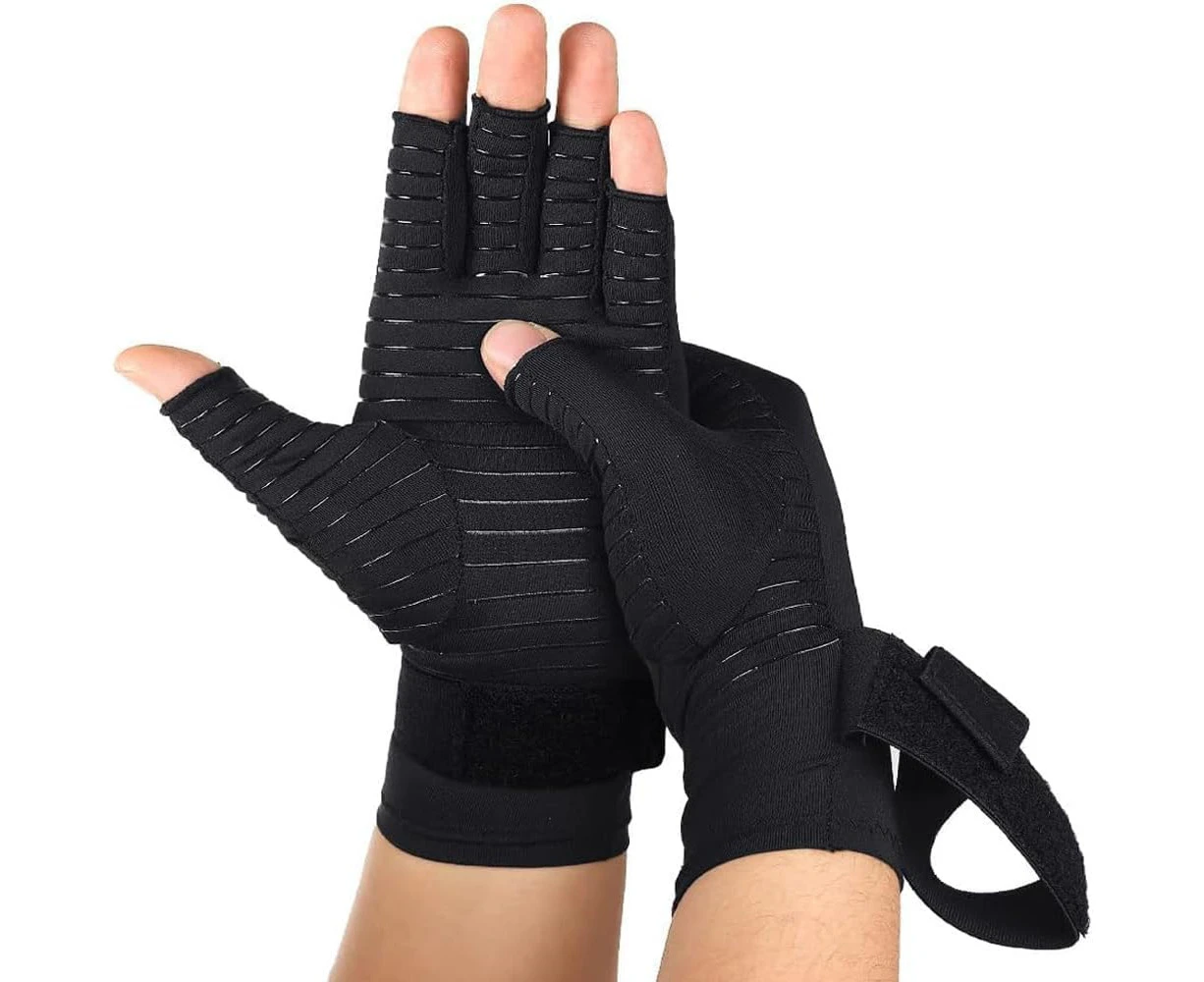 H HOME-MART Copper Arthritis Compression Gloves with Adjustable Wrist Strap,Carpal Tunnel,Computer Typing,Support for Men & Women (Large/X-Large (1-Pair))