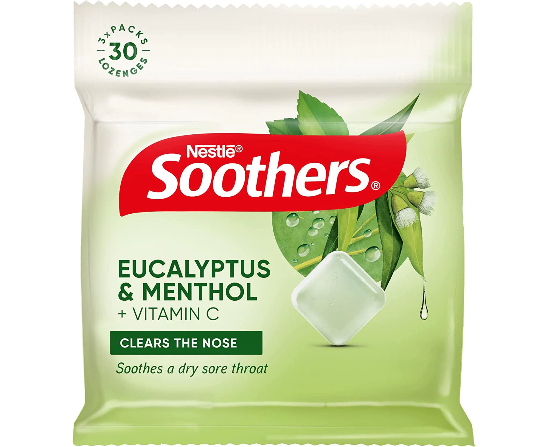 SOOTHERS Eucalyptus and Menthol Sore Throat Lozenges 30 Pack, 120g