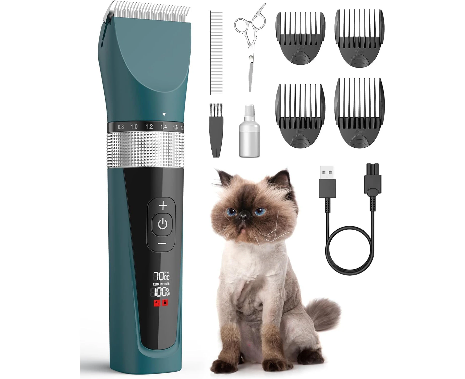 oneisall Cat Clippers for Matted Hair, 5-Speed Quiet Cat Grooming kit, Cordless Cat Shaver for Long Hair,Waterproof Cat Hair Trimmer, Pet Clippers for Cats