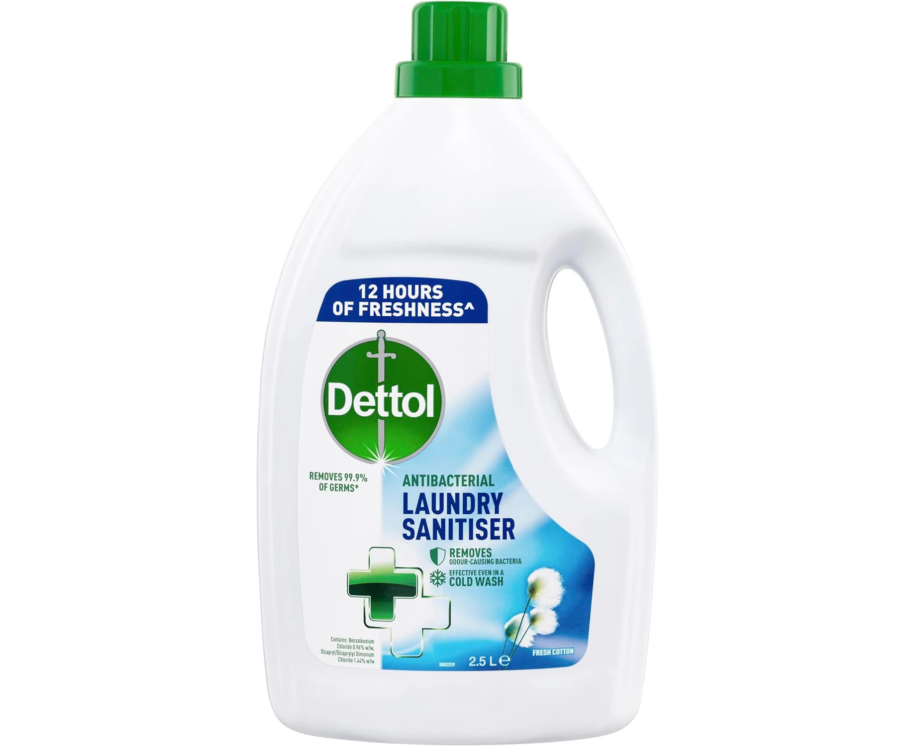 Dettol Antibacterial Laundry Liquid Fresh Cotton Laundry Sanitiser, 2.5L