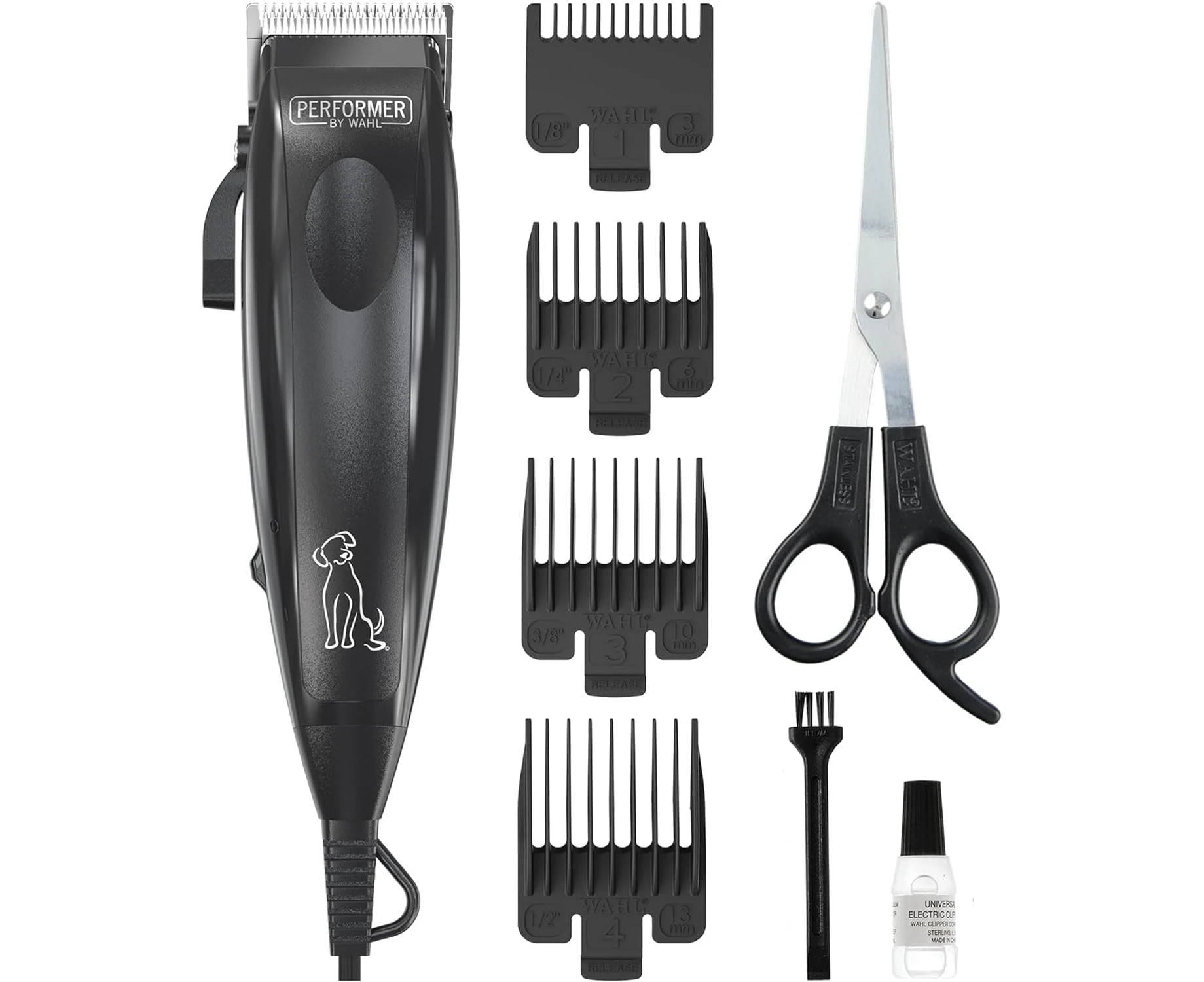 Wahl Performer Pet Clipper, Corded Dog Clippers, Full Coat Grooming Kit, High Carbon Steel Blades, Grooming Pets at Home, Powerful and Quiet, 4 Attachment