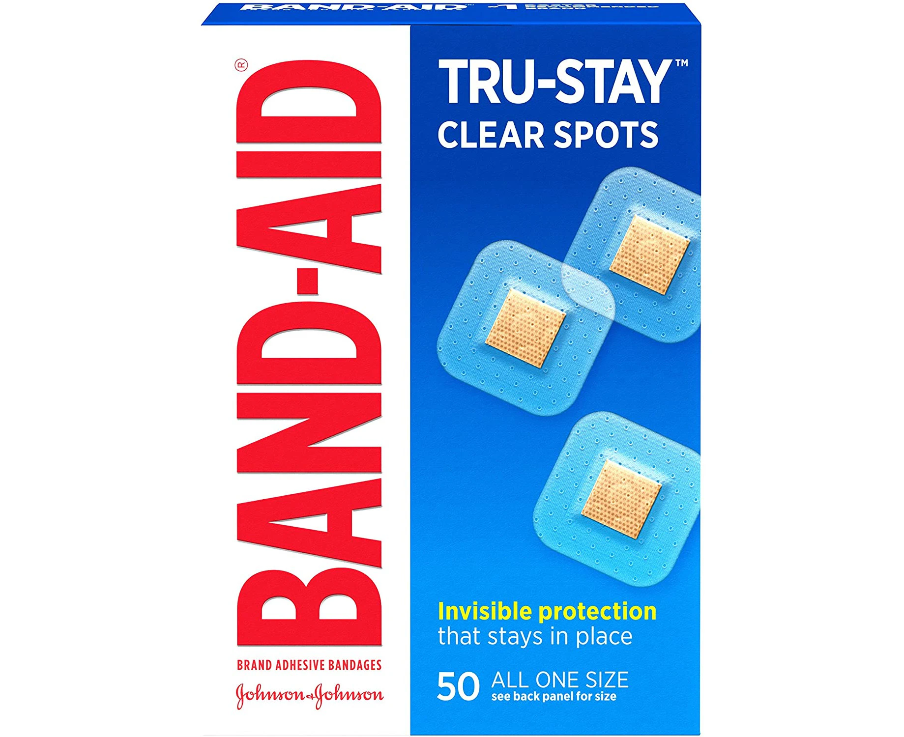 Band-Aid Brand Tru-Stay Clear Spots Bandages for Discreet First Aid, All One Size, 50 Count