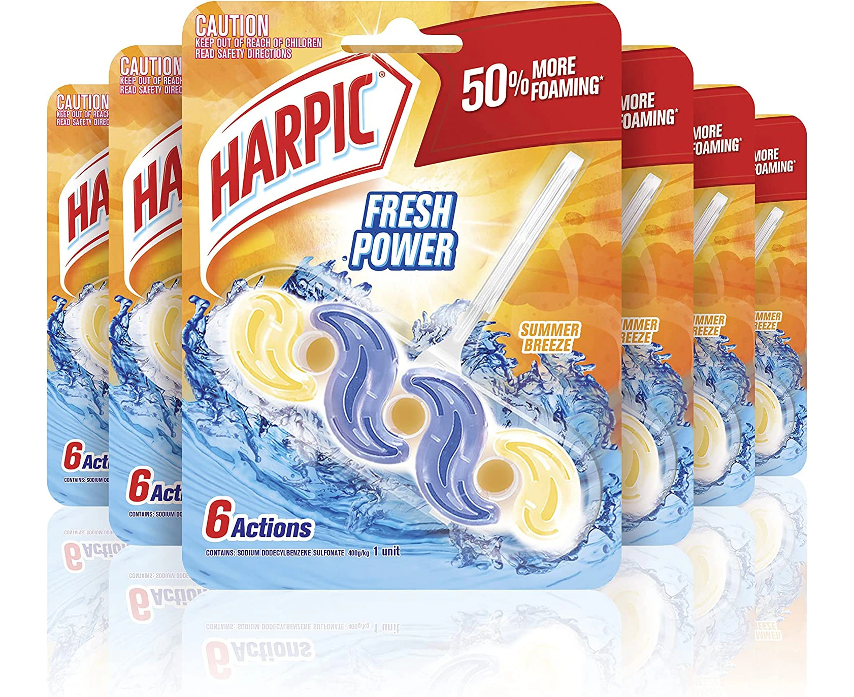 Harpic Fresh Power 6 Toilet Flush Toilet Cleaner, Summer Breeze (Pack of 6)