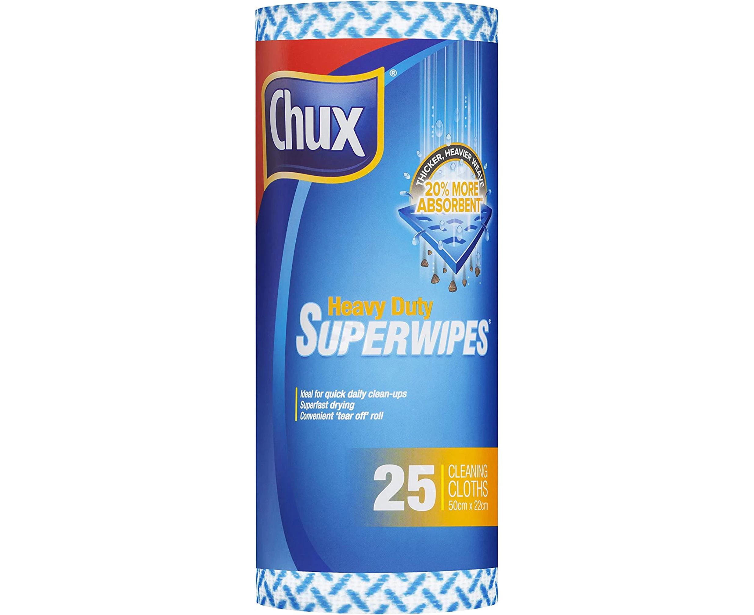 Chux Heavy Duty Superwipes Roll, Superfast Drying and Ideal for Everyday Use, 25 Count