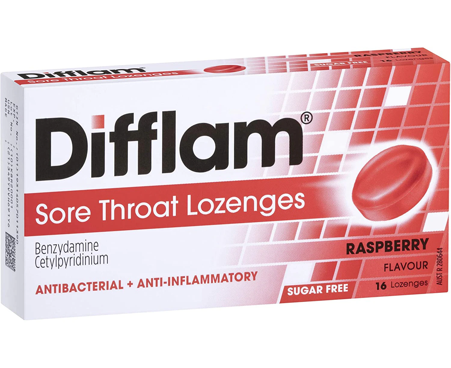 Difflam Sore Throat Lozenges, Raspberry, 16 count