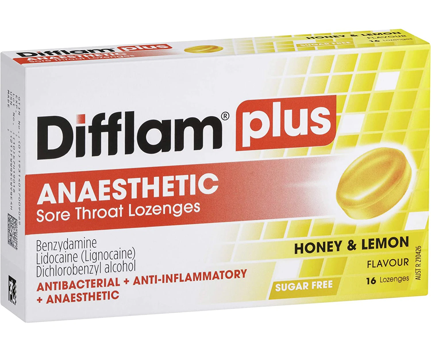 Difflam Difflam Plus Anaesthetic Sore Throat Lozenges,, Honey and Lemon 16 count