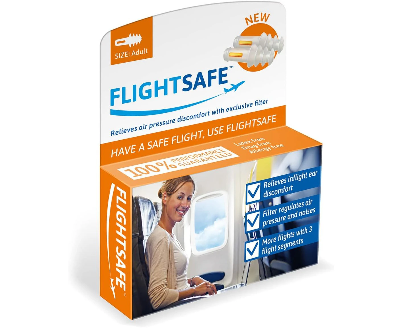 FLIGHTSAFE Pressure Regulating Ear Plugs for Adult | Reduce Ear Pain during Flights| Super Soft & Reusable | Medical Grade Plastic with Patented Metal Filt