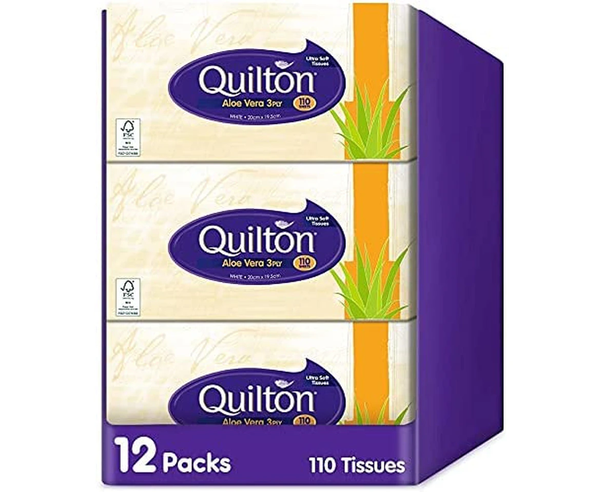 Quilton 3 Ply Aloe Vera Facial tissues, (12 boxes of 110 tissues)