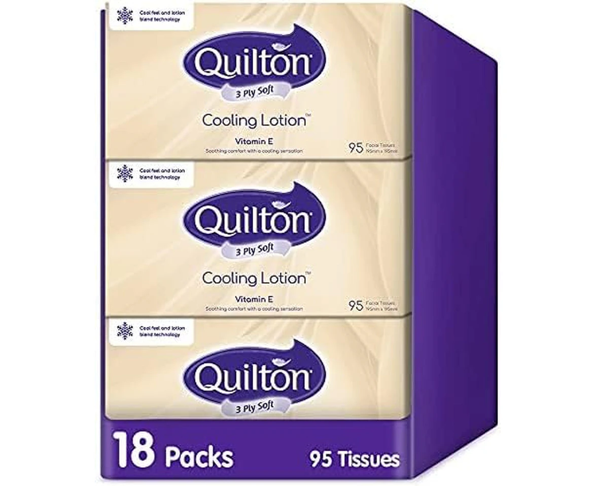 Quilton Cooling Lotion 3 Ply 95 Tissues Pack, 18 packs