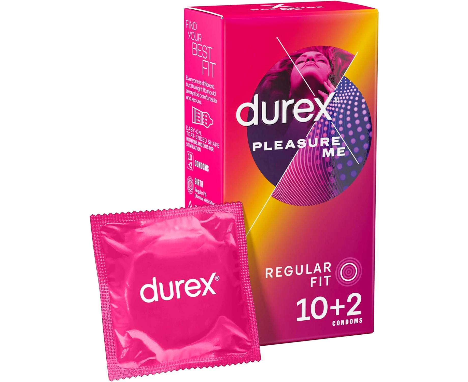 Durex Pleasure Me Latex Condoms Regular Fit, Pack of 10+2