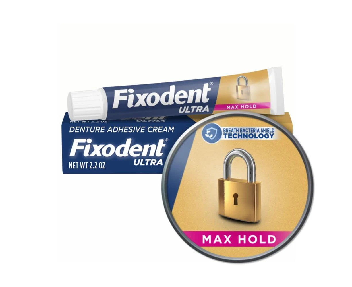 Fixodent Ultra Max Hold Denture Adhesive, 2.2 oz, (Packaging May Vary)