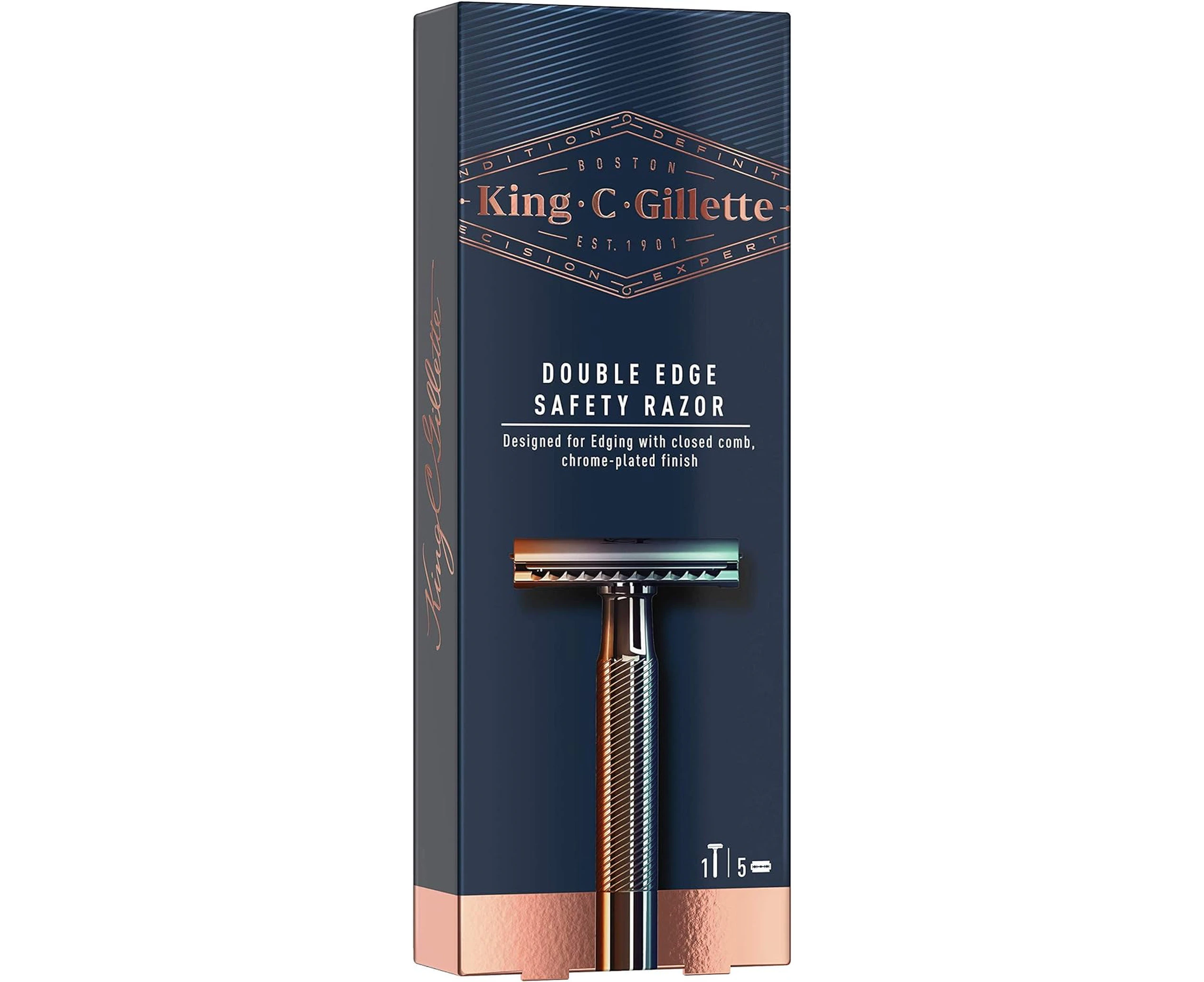 King C. Gillette Double Edge Safety Razor + 5 Razor Blades, 5 Count (Pack of 1)