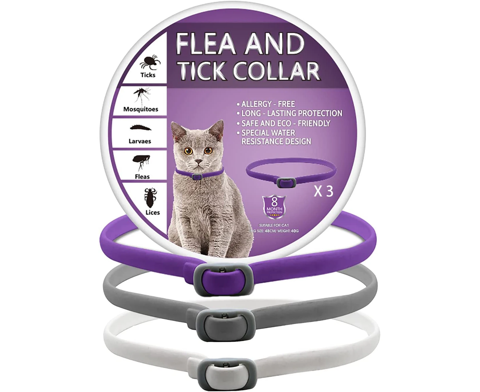 Pets4Luv Flea and tick Collar for Cats, Natural flea and tick Prevention for Cats, 8 Months of Protection, one Size fits All Cats, Adjustable and Waterproo