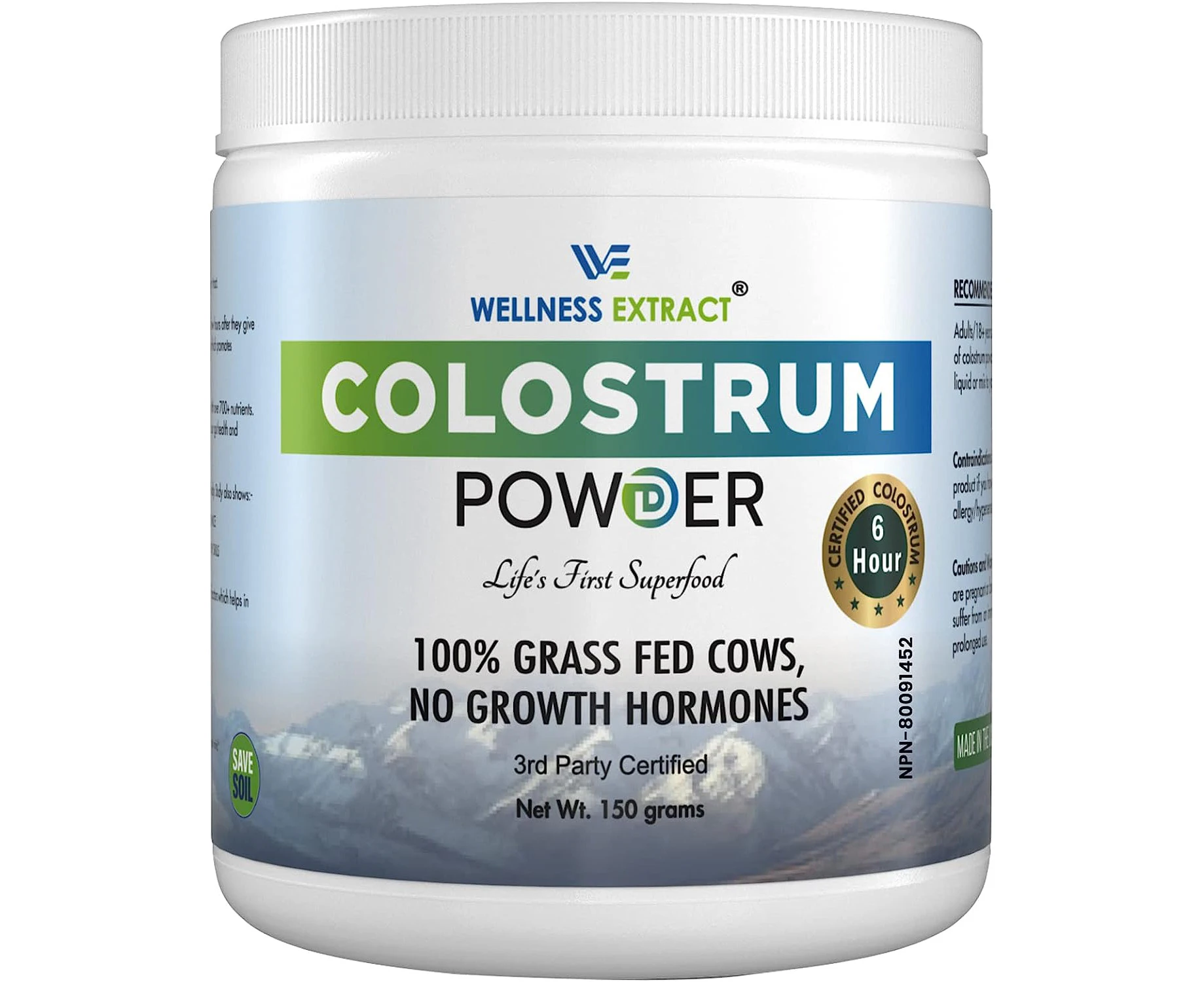 Wellness Extract Bovine Colostrum Powder Rich in Protein & Lactoferrin- The True Certified Supplement for Immune Support, Gut Health, Muscle Growth - 150g