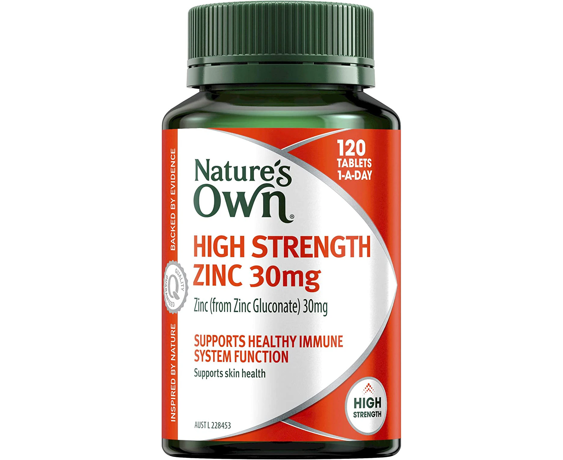 Nature's Own High Strength Zinc 30mg - Supports Immune System Function and Healthy Skin - Maintains Men's Reproductive Health, 120 Tablets