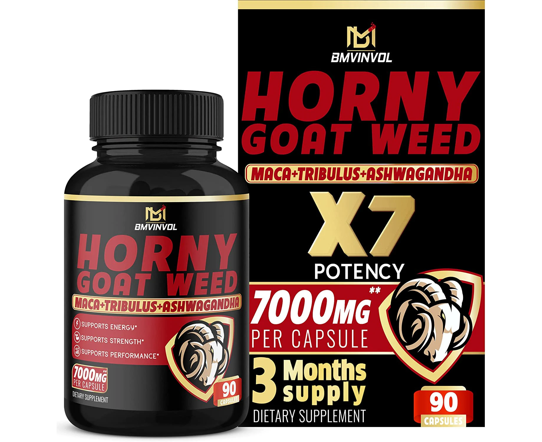 BMVINVOL Horny Goat Weed Capsules with Maca, Ginseng, Tribulus Terrestris, Ashwagandha - 90 Capsules - 3 Months Supply