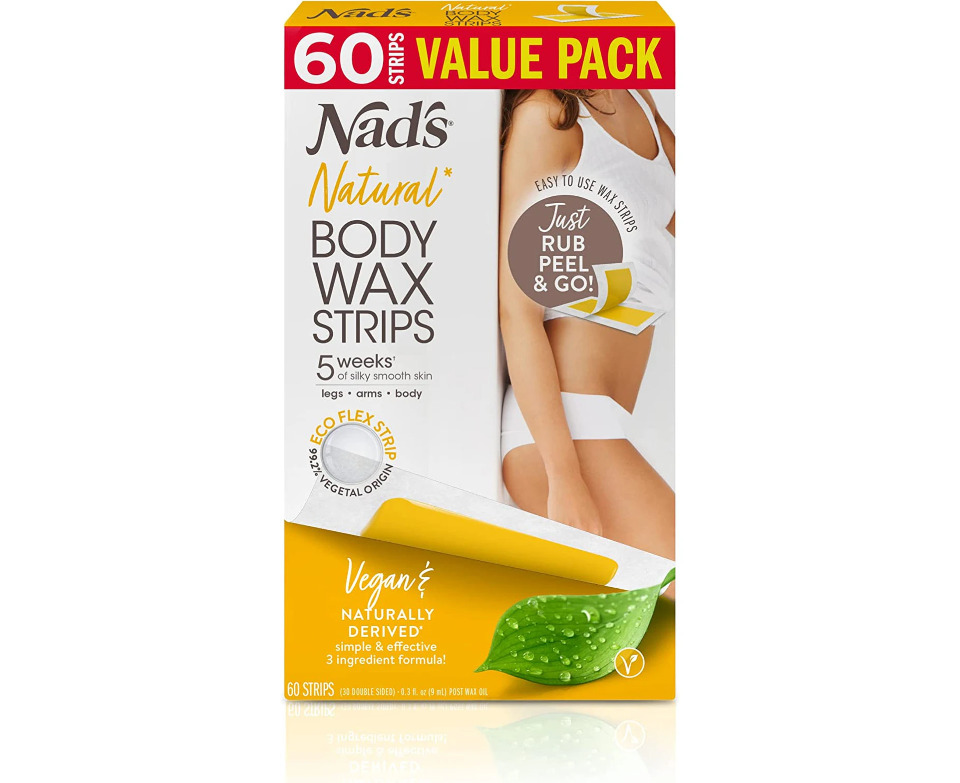 Nad's Natural Body Wax Strips 60pk Value Pack