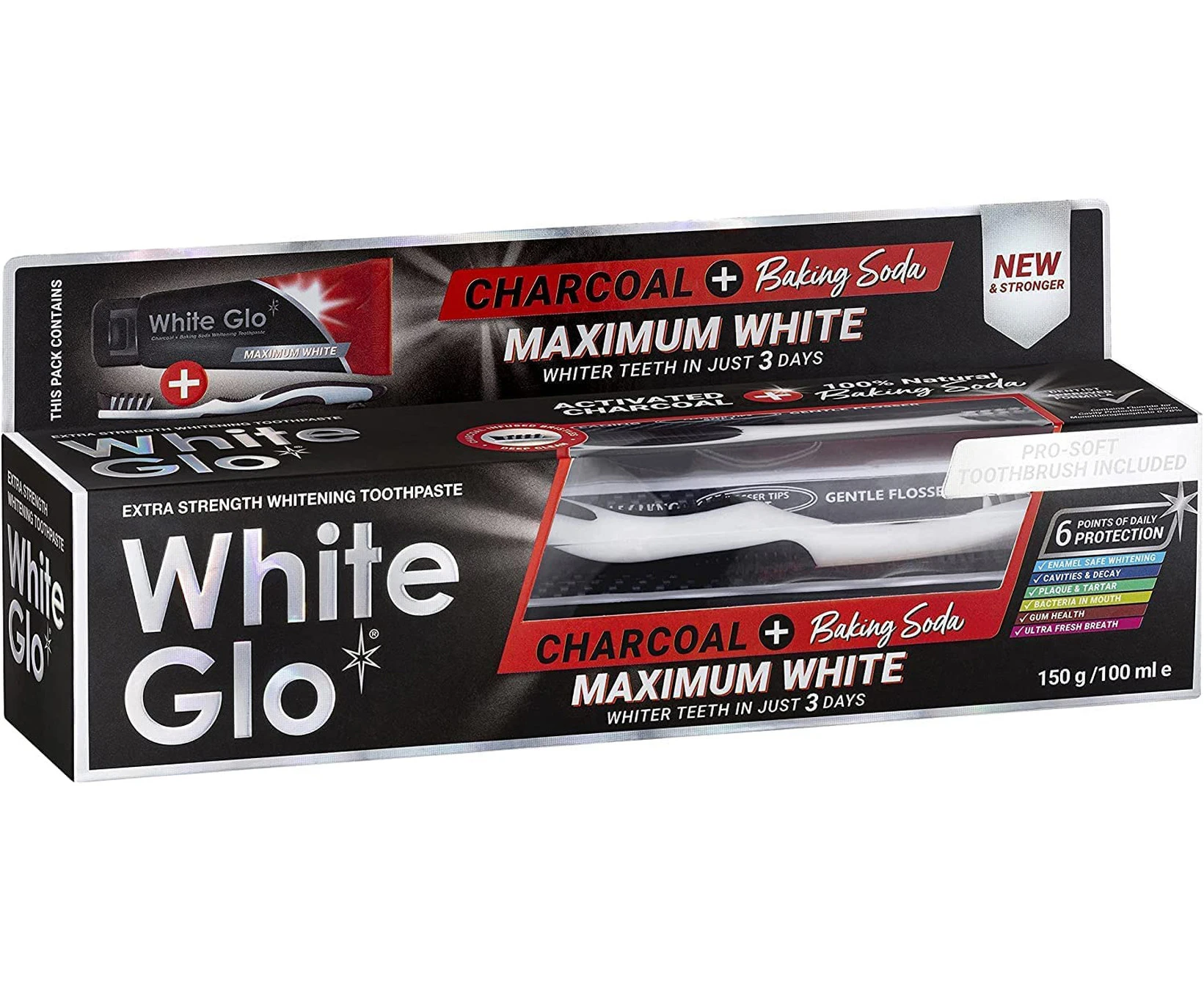 White Glo - Charcoal + Baking Soda Maximum White Toothpaste 150g