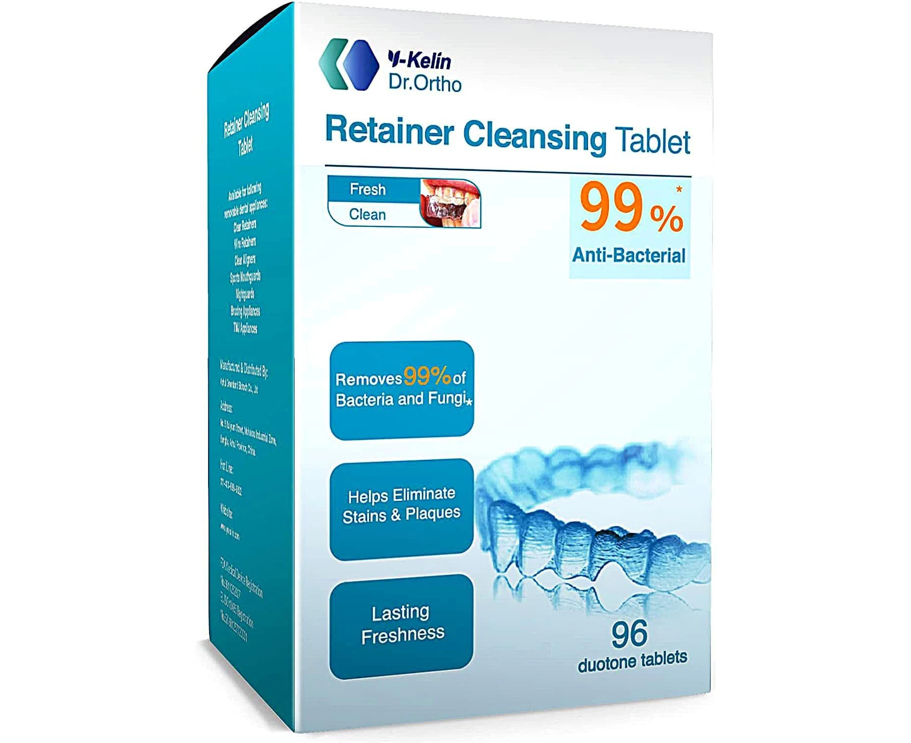 Y-Kelin Retainer Cleaner Tablets 96 tabs for Invisalign, Mouth Guard & Other Dental Appliances Cleaning (3 months supply)