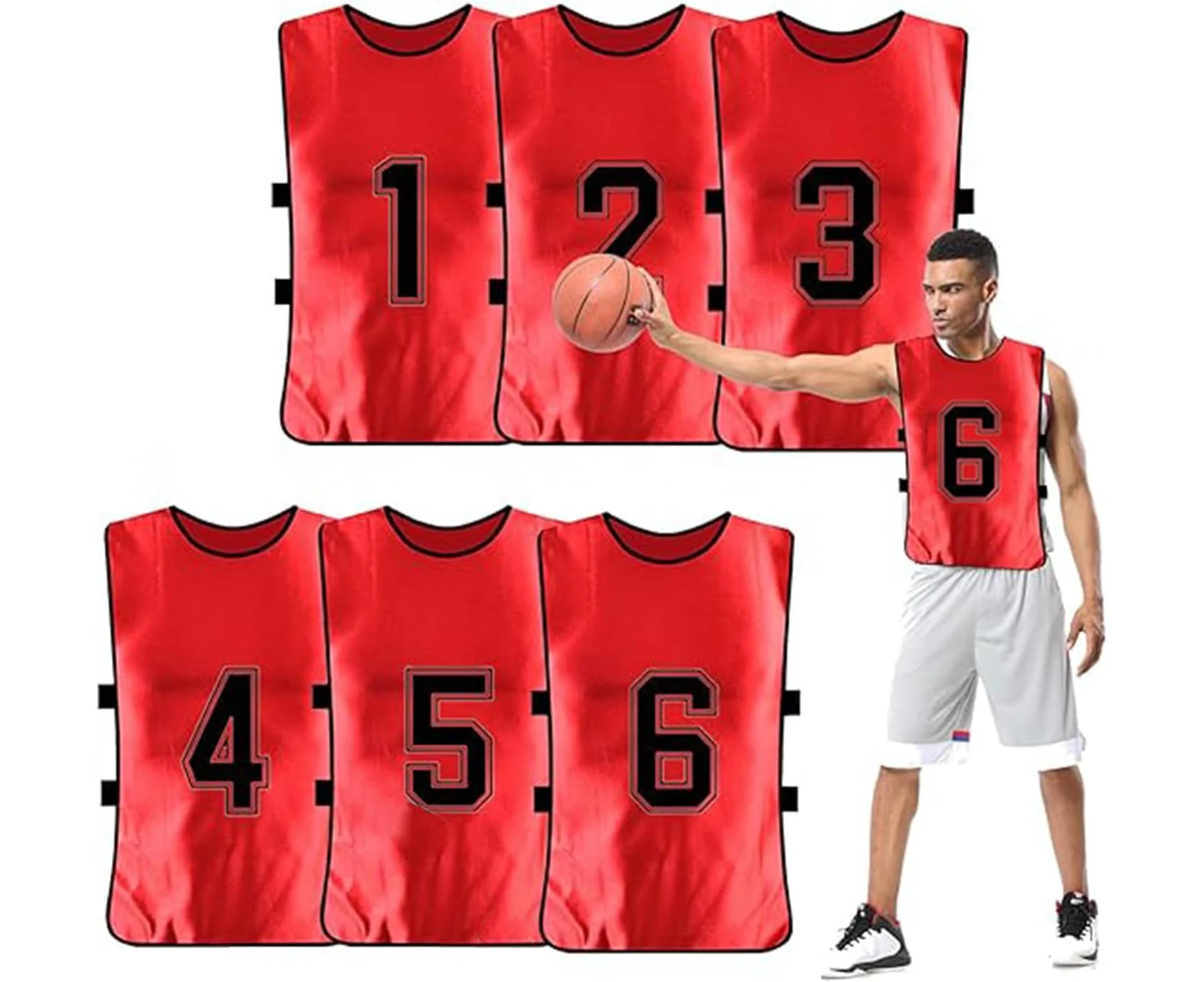 Soccer Scrimmage Practice Vests,6 Pack SprotsTrainingVests,ReversibleNumberedSoccerTeamPennies with Belt,Soccer Pinnies Quick Drying Football Team Jerseys