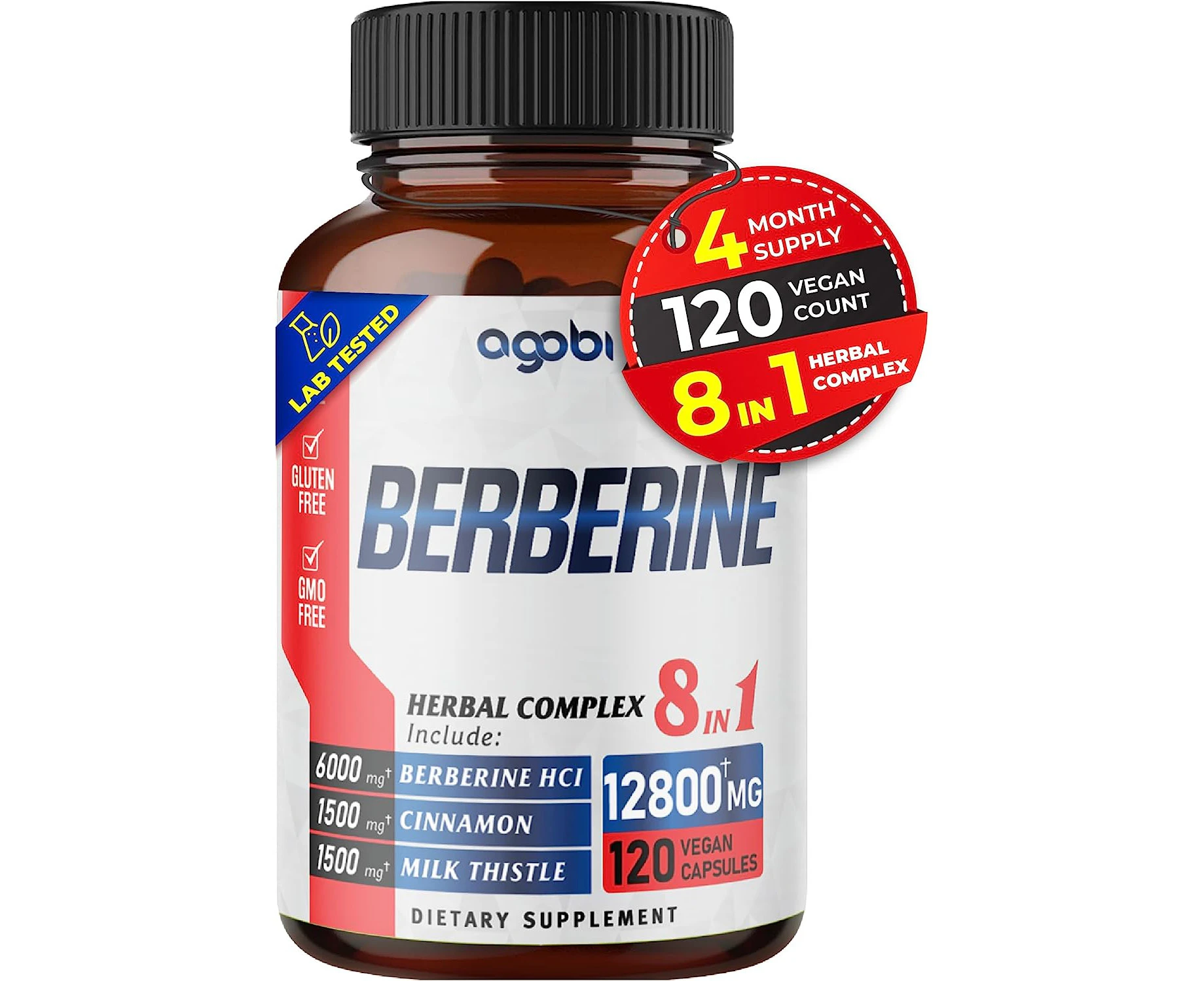 Berberine Supplement 12800mg -120 Capsules for 4 Months - 8in1 with Ceylon Cinnamon, Milk Thistle, Turmeric & Black Pepper - Supports Immune, Cardiovascula