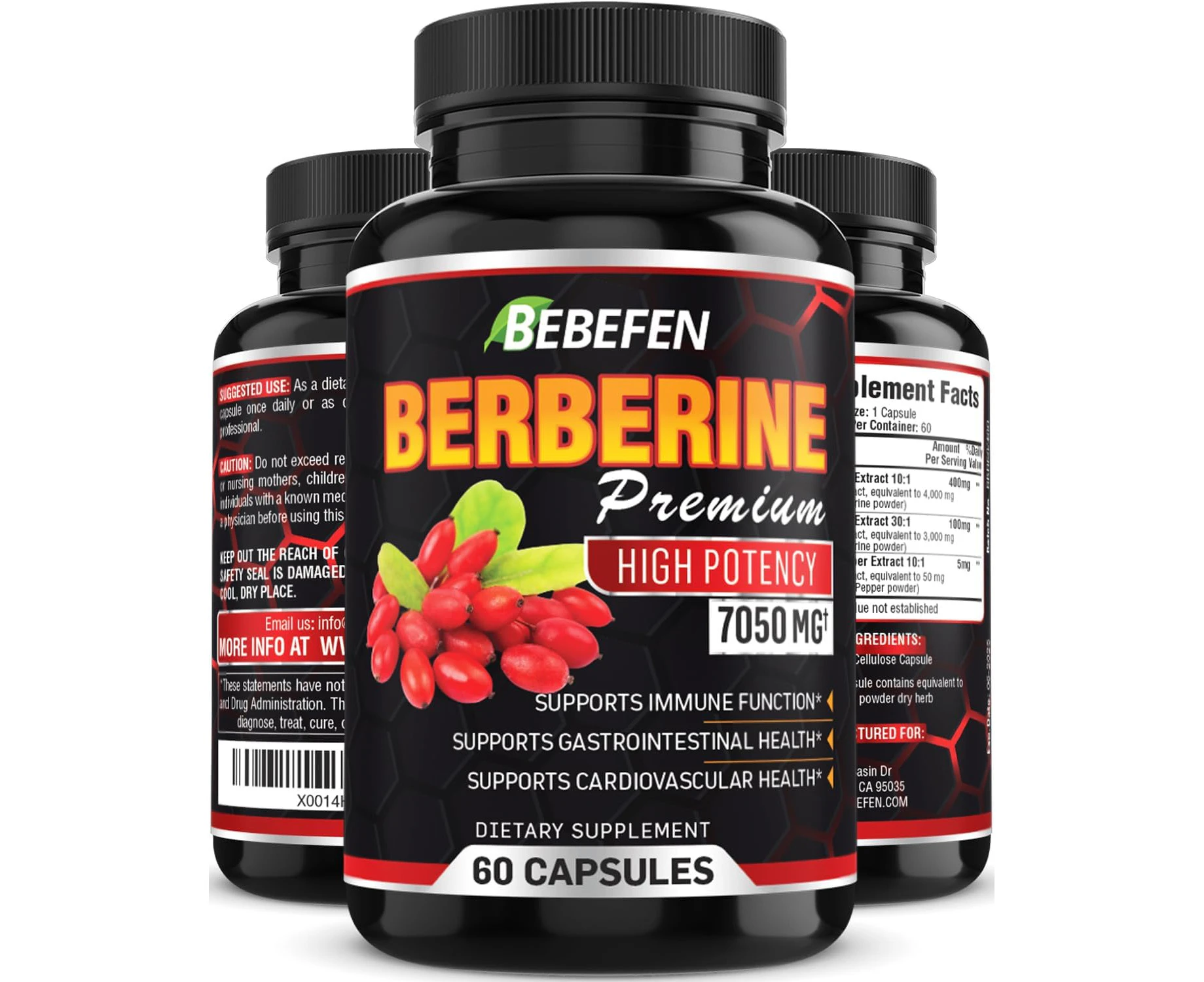 Berberine Extract Capsules - 7050mg Formula Pills with Black Pepper Extract - Berberine Supplement for Supports Glucose Metabolism, Cardiovascular Heart, I