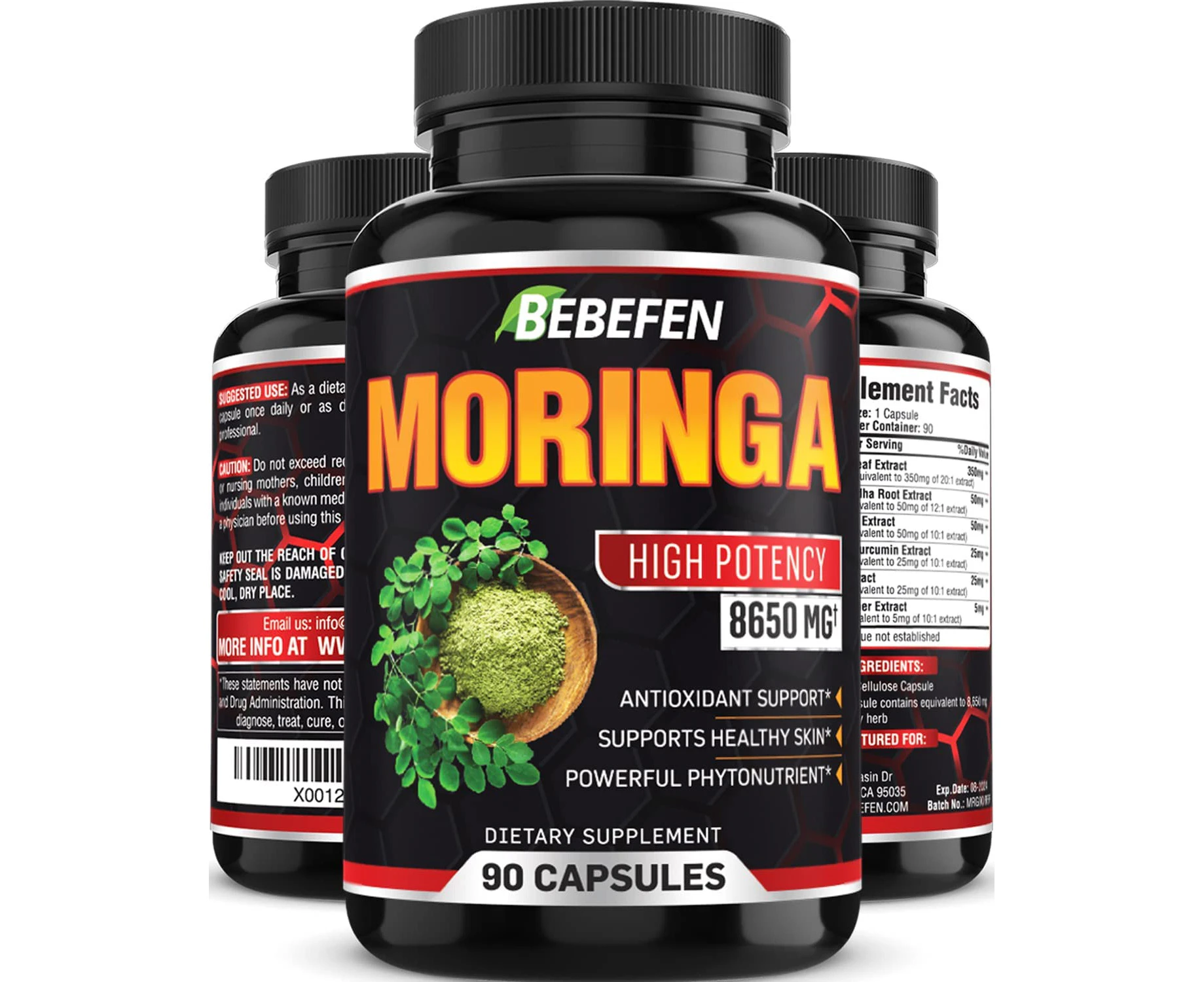 Organic Moringa Leaf Powder Capsules 8650mg - Plus Ashwagandha, Maca, Turmeric - Immune Support - 3 Months Supply - 90 Count