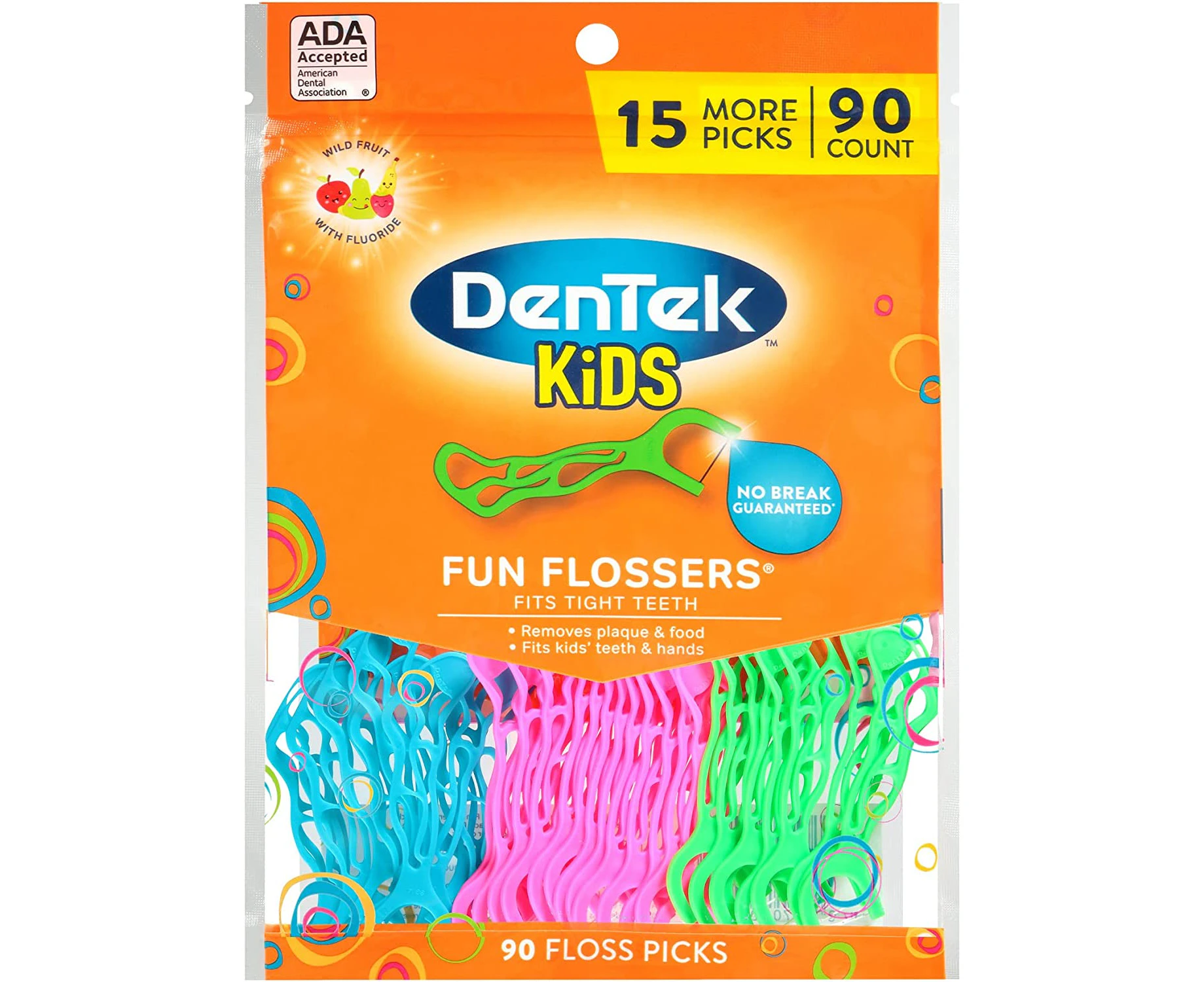 DenTek Kids Fun Flossers, Wild Fruit, 90 Count