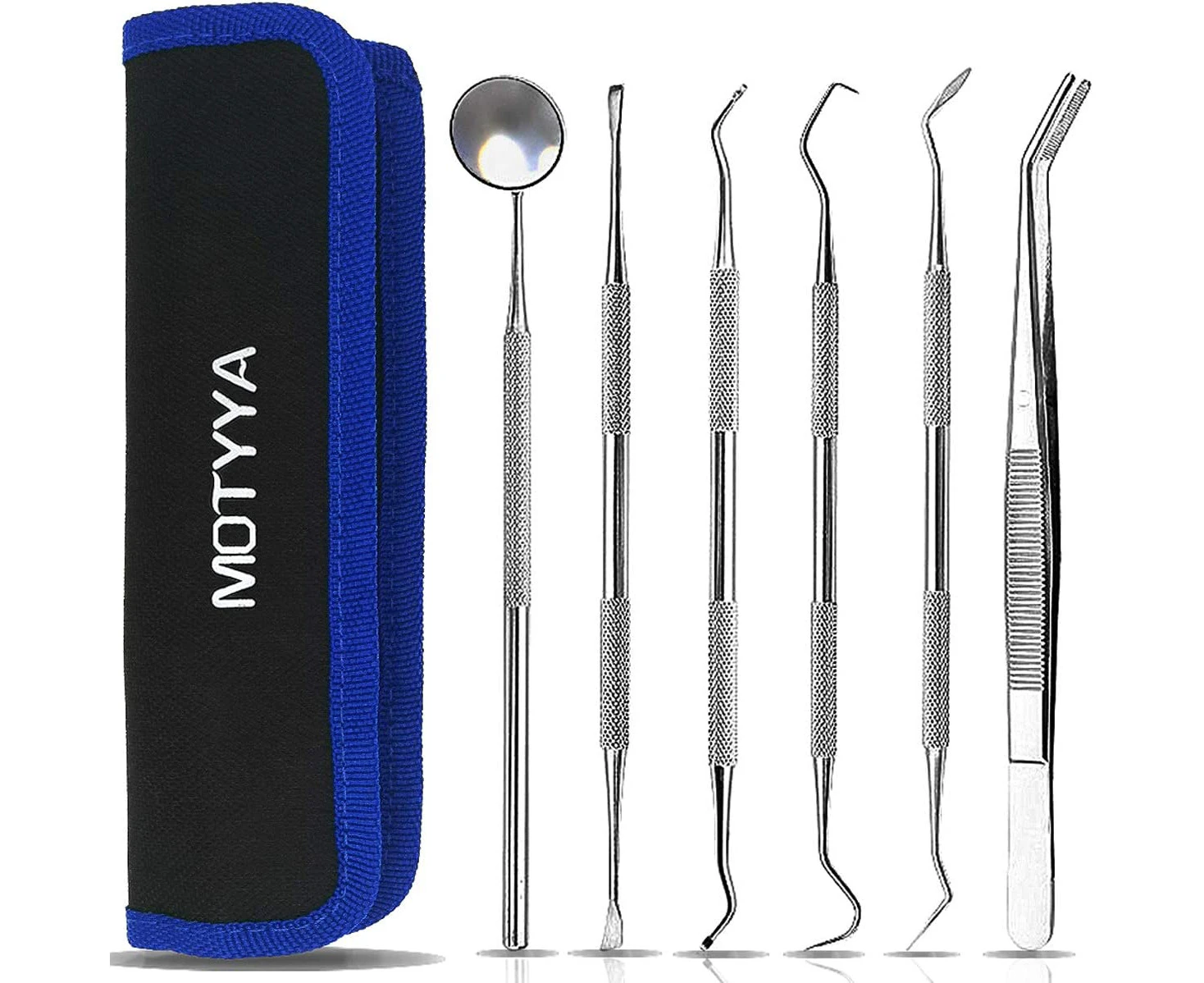 MOTYYA Dental Cleaning Tools 6 Pack, Professional Dental Hygiene Kit teeth tool set for Home Use stainless steel Mouth Mirror Tweezers Dental Picks Oral Ca