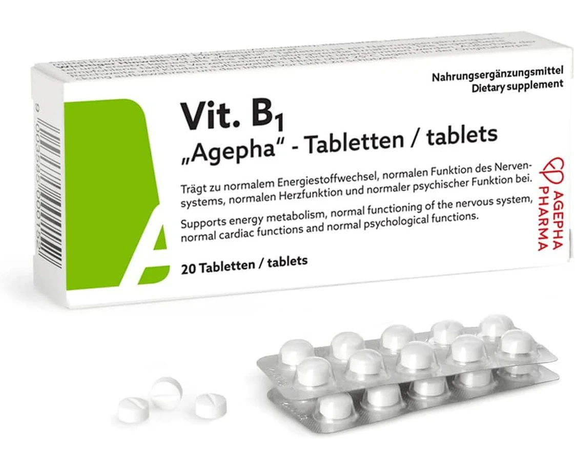 Vitamin B1 Agepha Highly dosed 200mg Thiamine Tablets | For Nerve Jokes Nervous Disorders Memory and Concentration Problems-20 Tablets