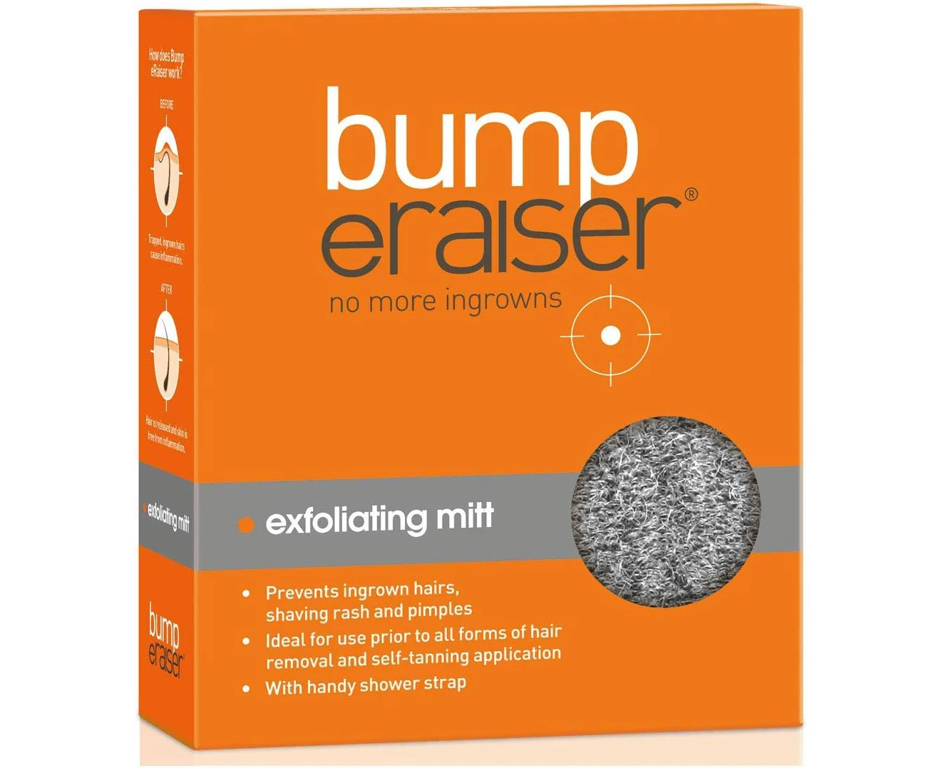 Bump Eraiser Exfoliating Mitt for use After Hair Removal To Reduce the Chances of Ingrown Hairs or before Tanning