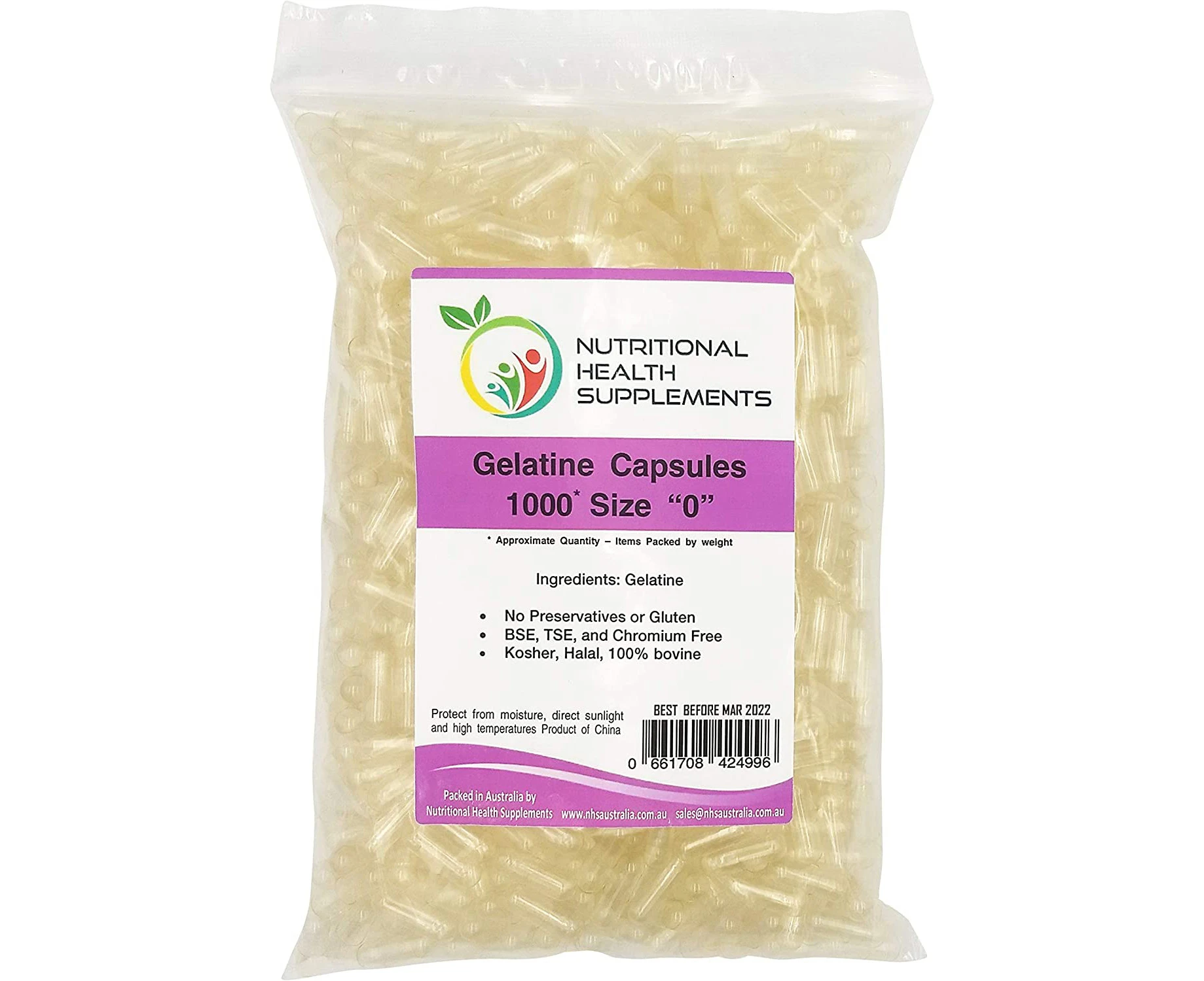 1000 Size 0 Empty Clear Gelatin Capsules Kosher Halal Gelatine Gel Caps