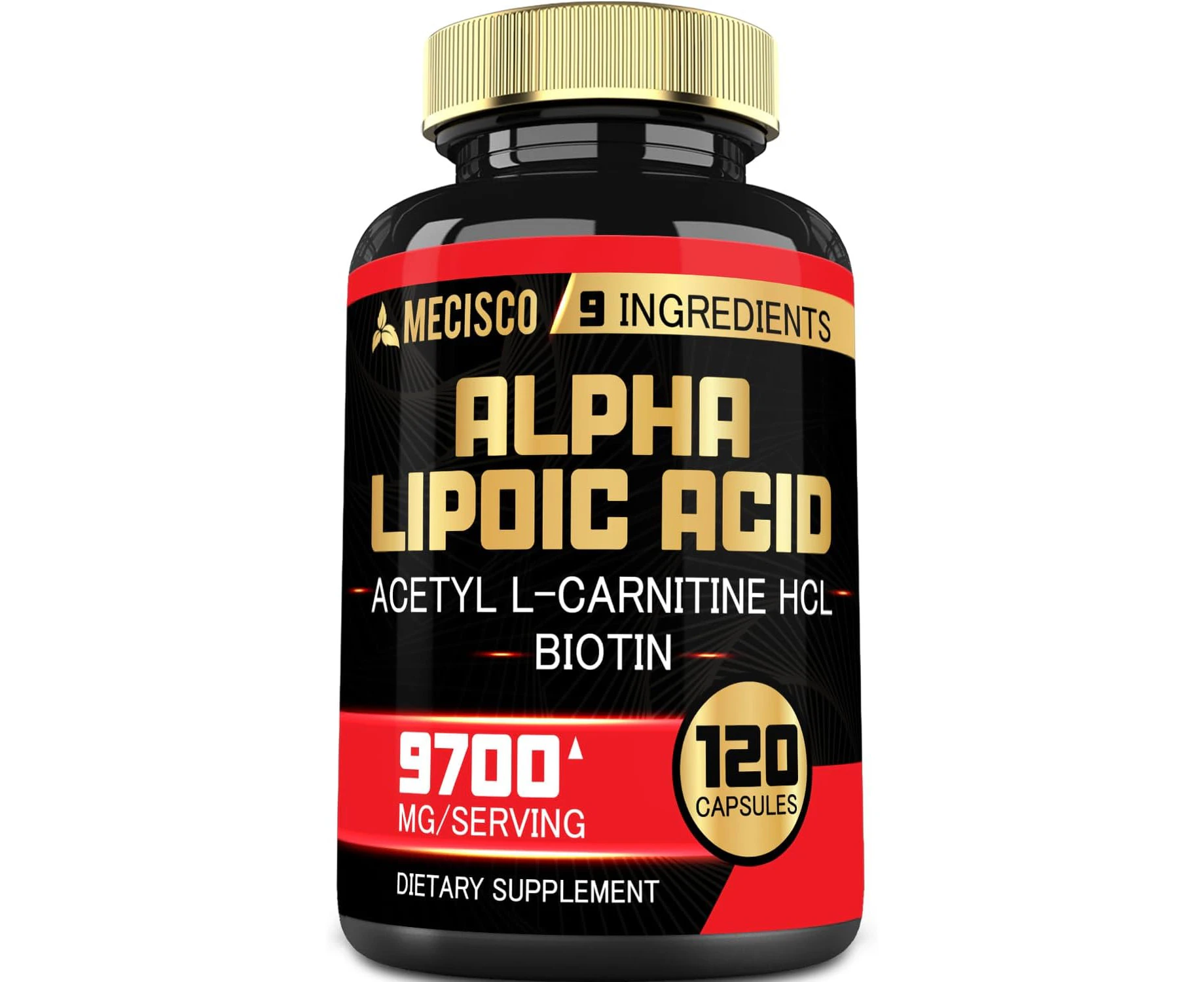 9in1 Alpha Lipoic Acid Supplement 9700mg - Thiamine, Acetyl L-Carnitine HCl, Grape Seed & More - 120 Capsules for 2-Month Supply - Support Energy Productio